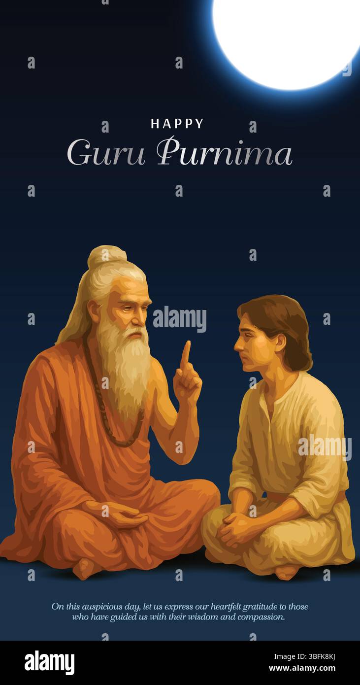 Felice guru Purnima guru e shishya insegnamento . Disegno dell'illustrazione vettoriale astratta di dio. Illustrazione Vettoriale