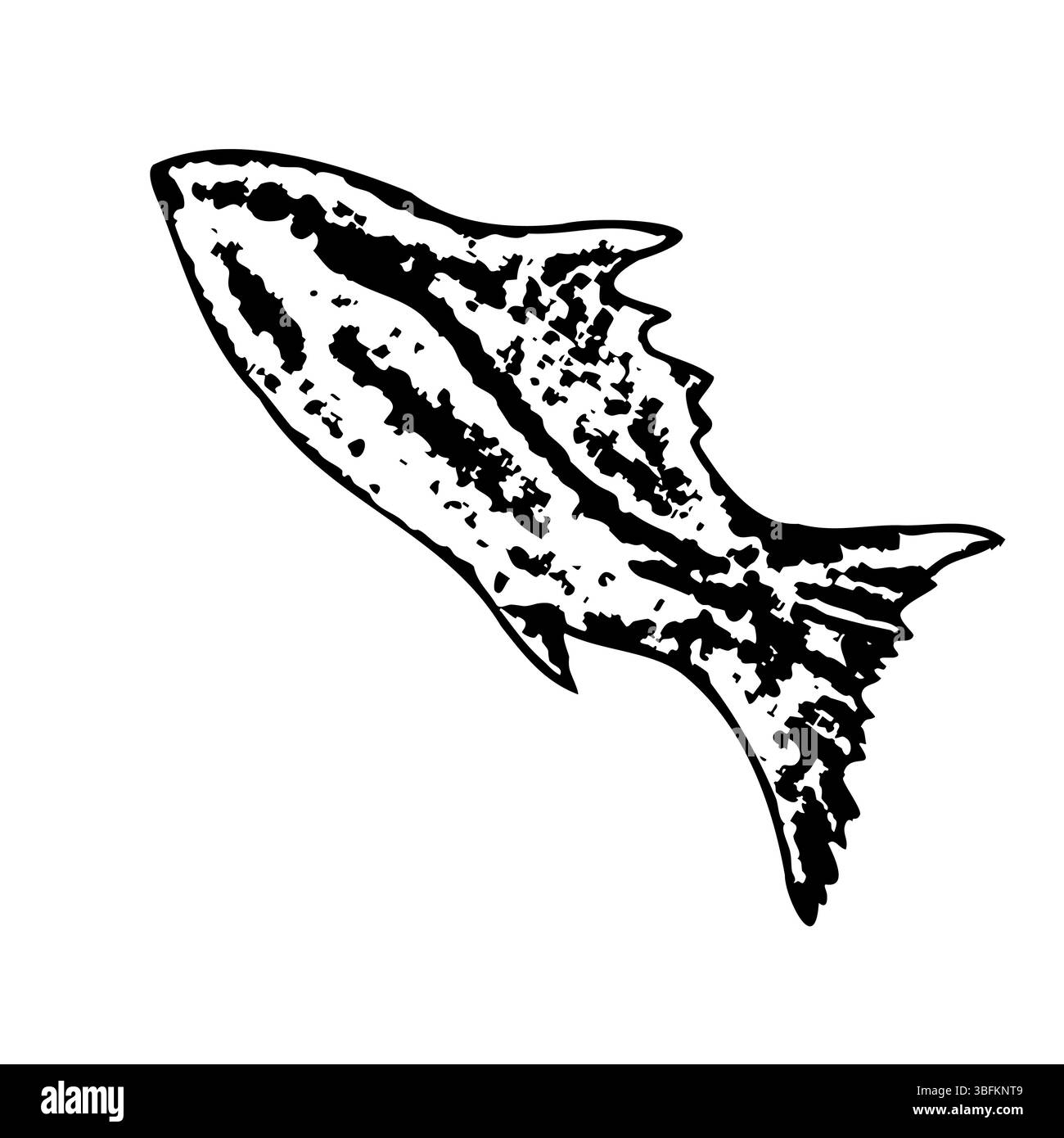 Illustrazione della vita marina sottomarina con un pesce stilizzato. Illustrazione vettoriale. Pesce nero su sfondo isolato. Parco marino oceanico per clip art Illustrazione Vettoriale