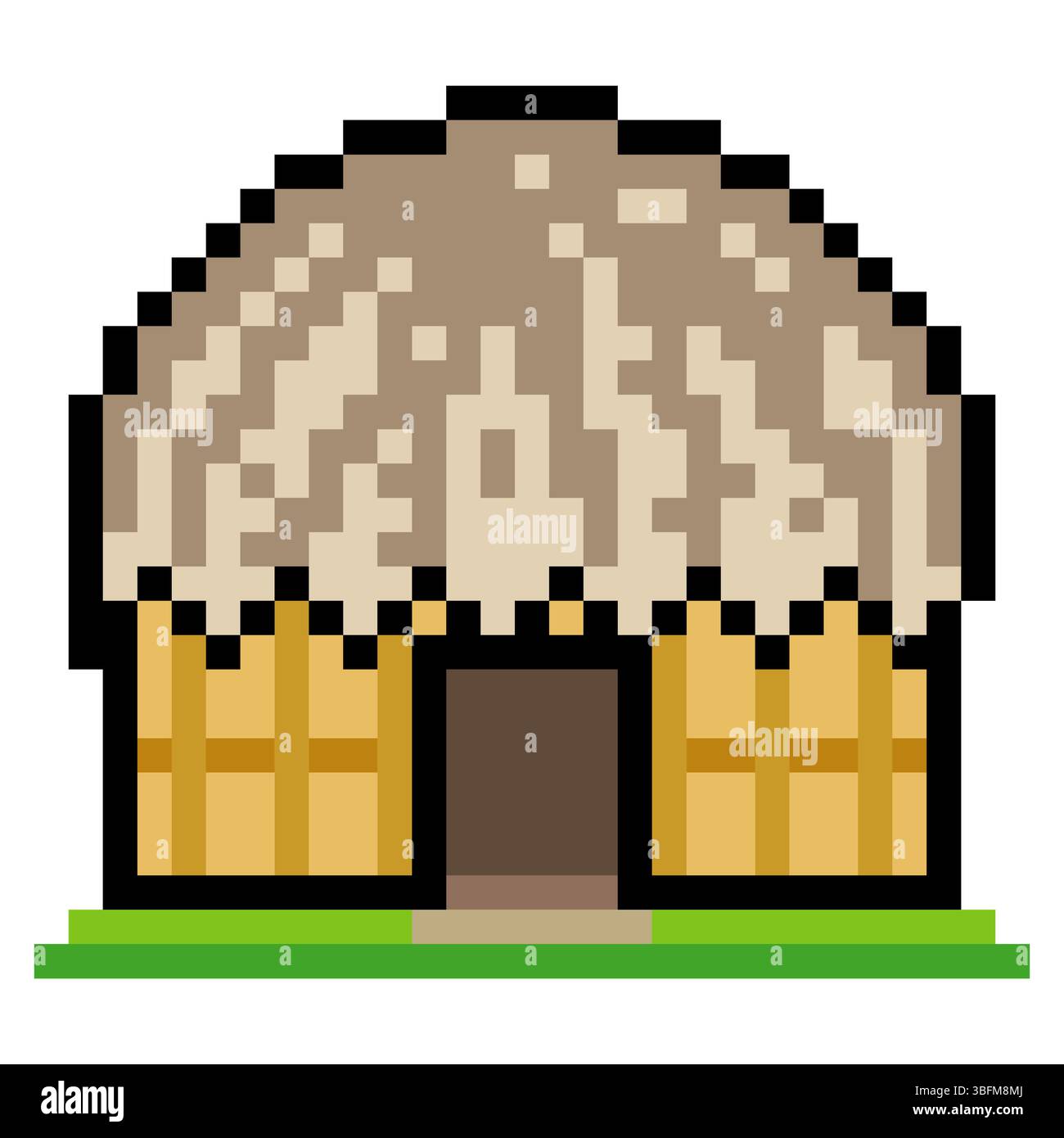 Honai House in pixel art isolata su sfondo bianco Illustrazione Vettoriale