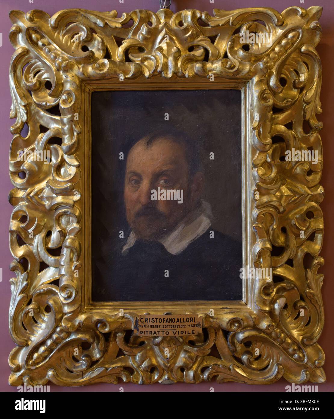 Cristofano Allori, Ritratto maschile di un uomo barbuto con colletto bianco e sguardo intenso, fine XVI secolo, Palazzo Pitti, Firenze, Italia. Foto Stock