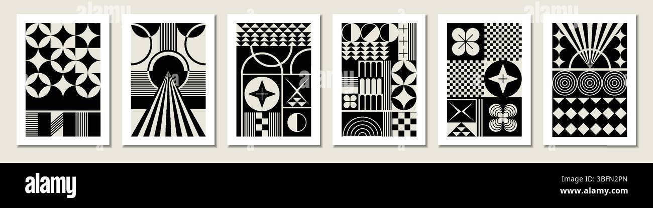 Schema astratto. Poster di design, carta nera moderna retro art. Layout aziendale creativo con ornamenti. Collezione di poster minimal. Stampa di forme geometriche, copertina per notebook. Sfondo vettoriale impostato Illustrazione Vettoriale