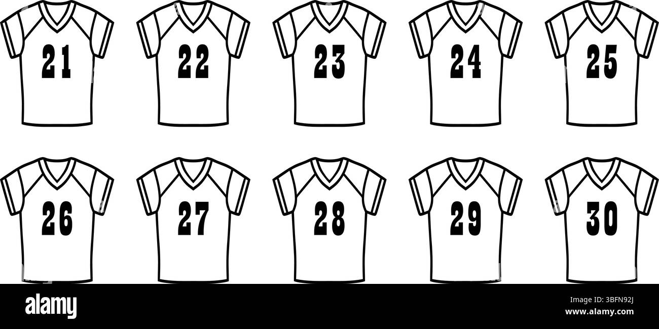 Maglie sportive numerate 21-30 Illustrazione Vettoriale