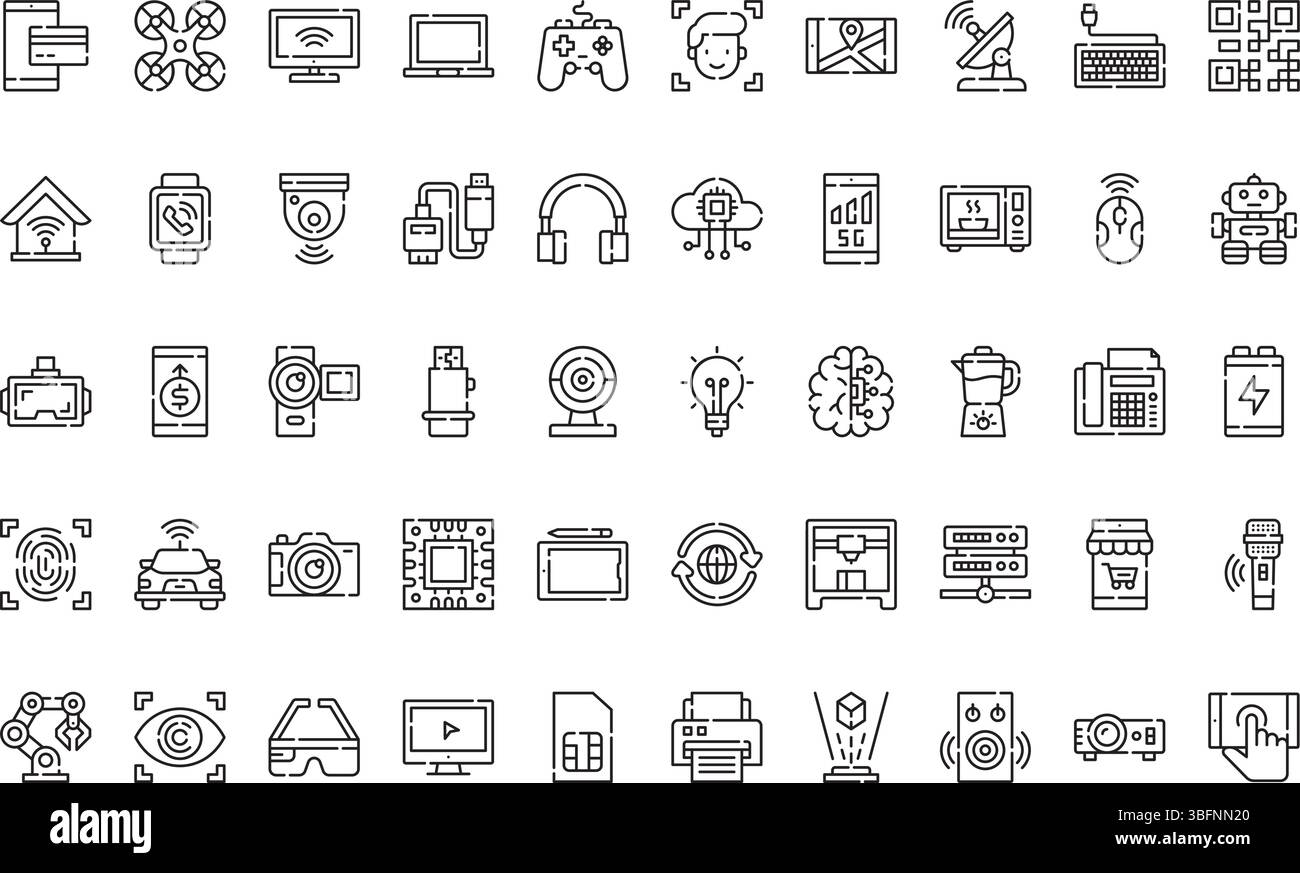Icone della tecnologia icone semplice icona vettoriale. Immagine modello di disegno simbolo per elemento UI mobile Web. Illustrazione Vettoriale