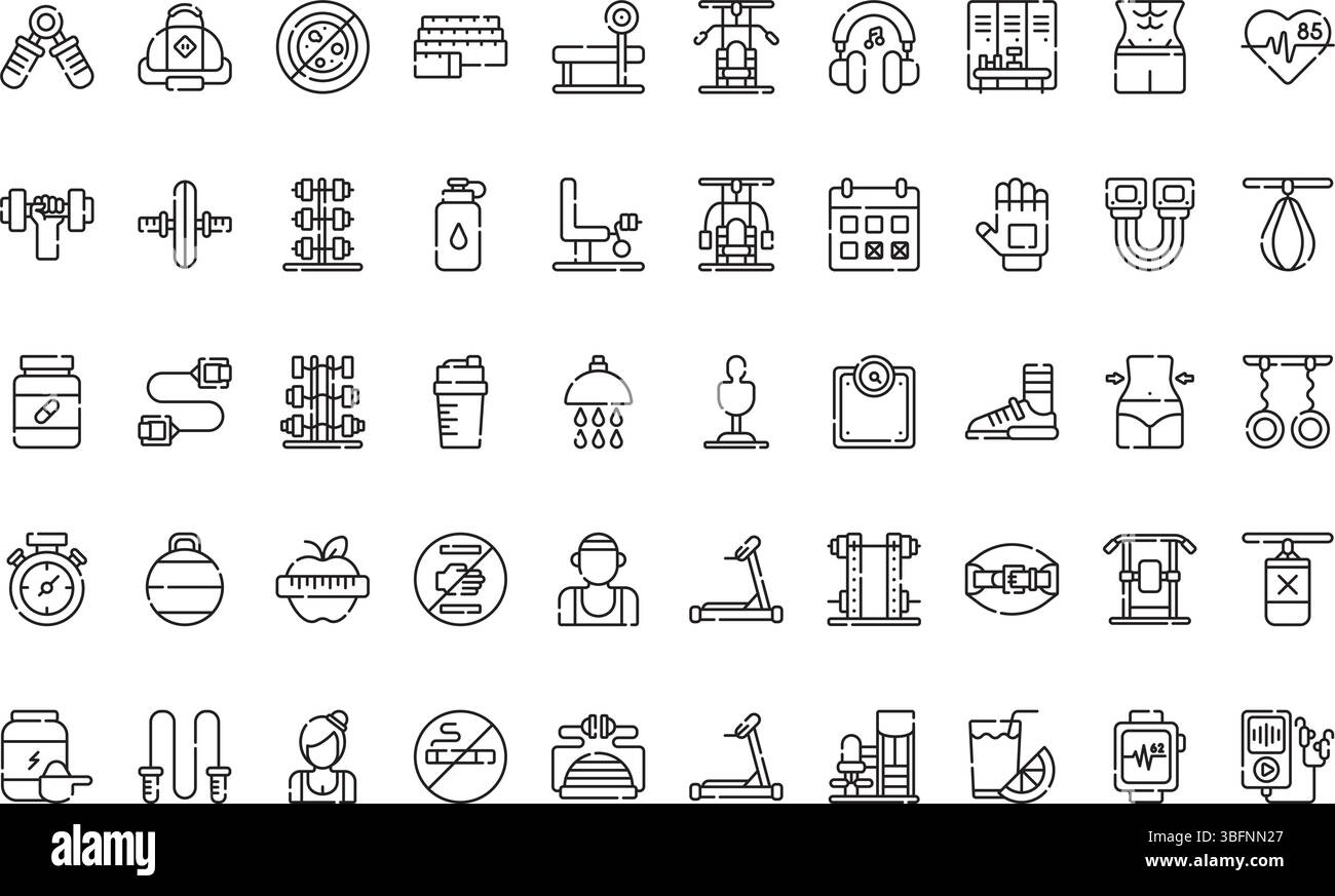 Icone della palestra icone semplici icone vettoriali. Immagine modello di disegno simbolo per elemento UI mobile Web. Illustrazione Vettoriale