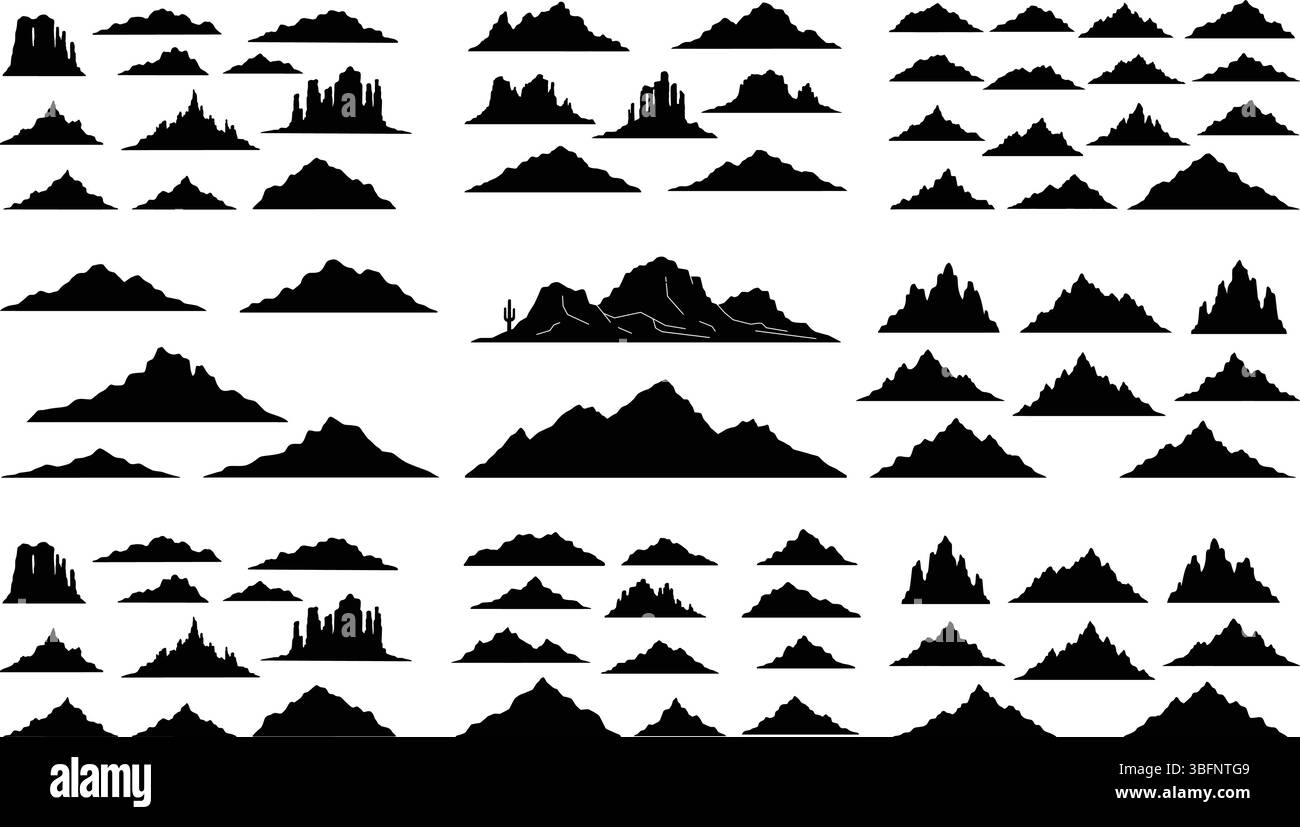 Set di silhouette da montagna collezione vettoriale - elementi di design natura paesaggio picco Illustrazione Vettoriale