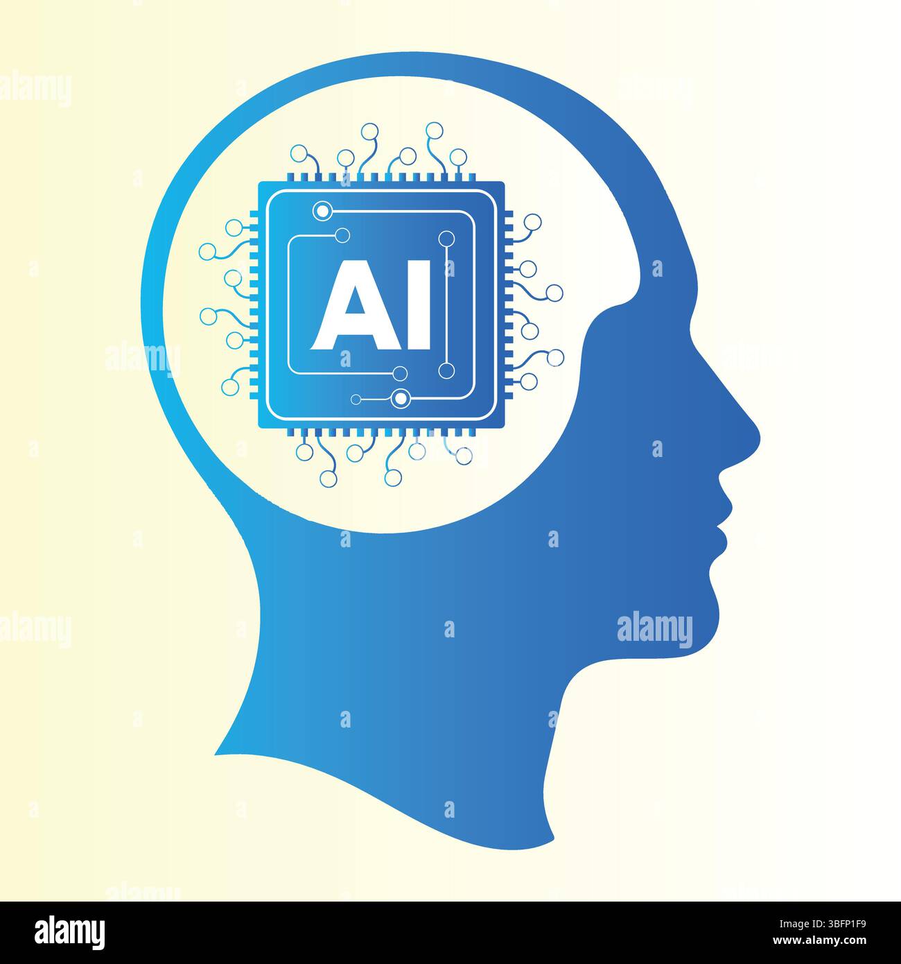 Icona Chip cerebrale di intelligenza artificiale – simbolo della testa umana della tecnologia ai Illustrazione Vettoriale