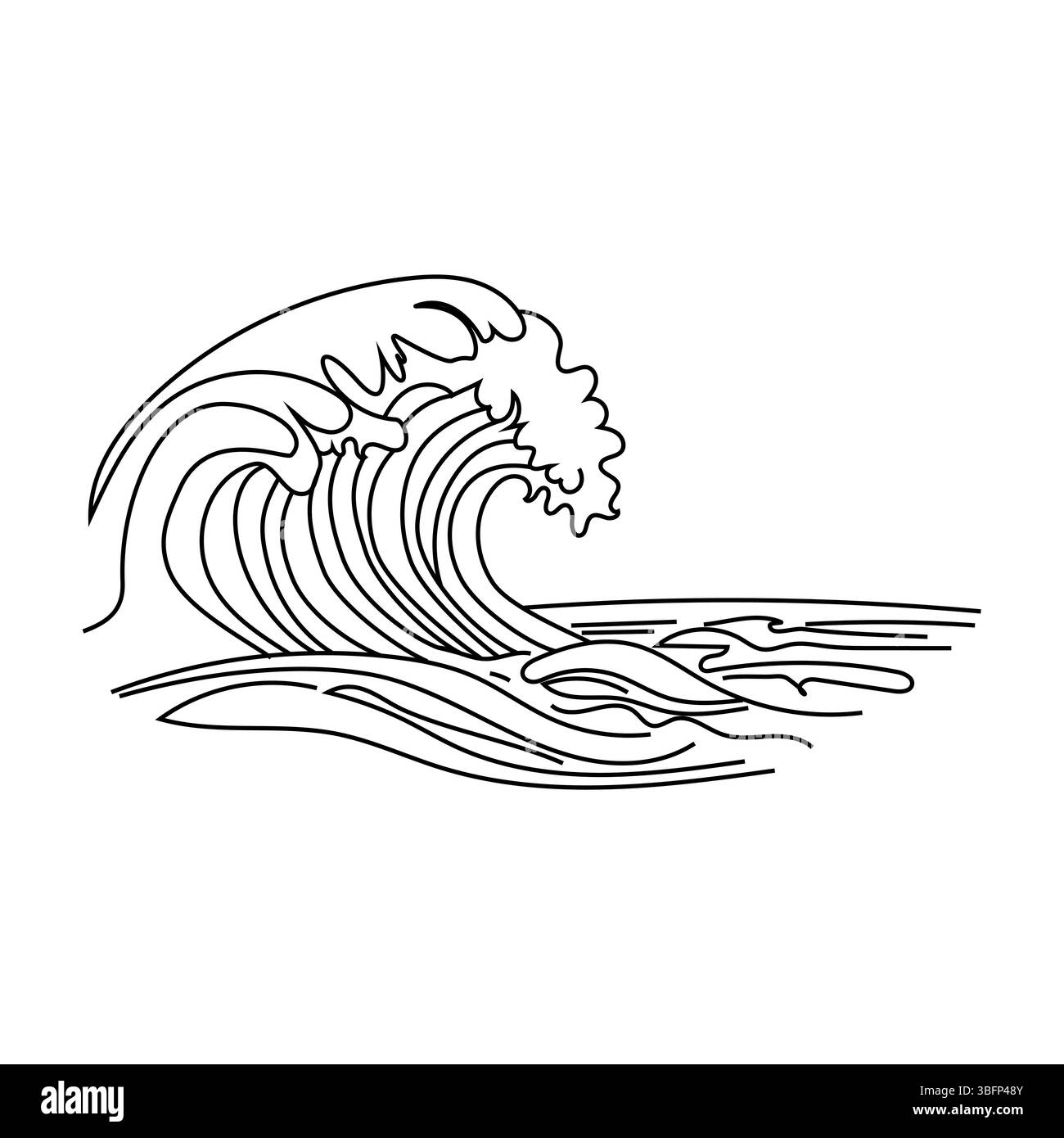 Icona delle onde oceaniche. Simbolo del movimento marino. Illustrazione della curva vettoriale. Dettaglio contorno nero. Illustrazione Vettoriale