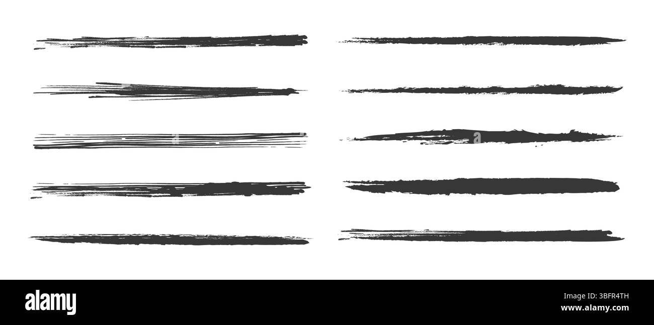 Set di trame della linea di spruzzi d'inchiostro, pennelli Vector grunge, elementi vettoriali isolati su bianco Illustrazione Vettoriale