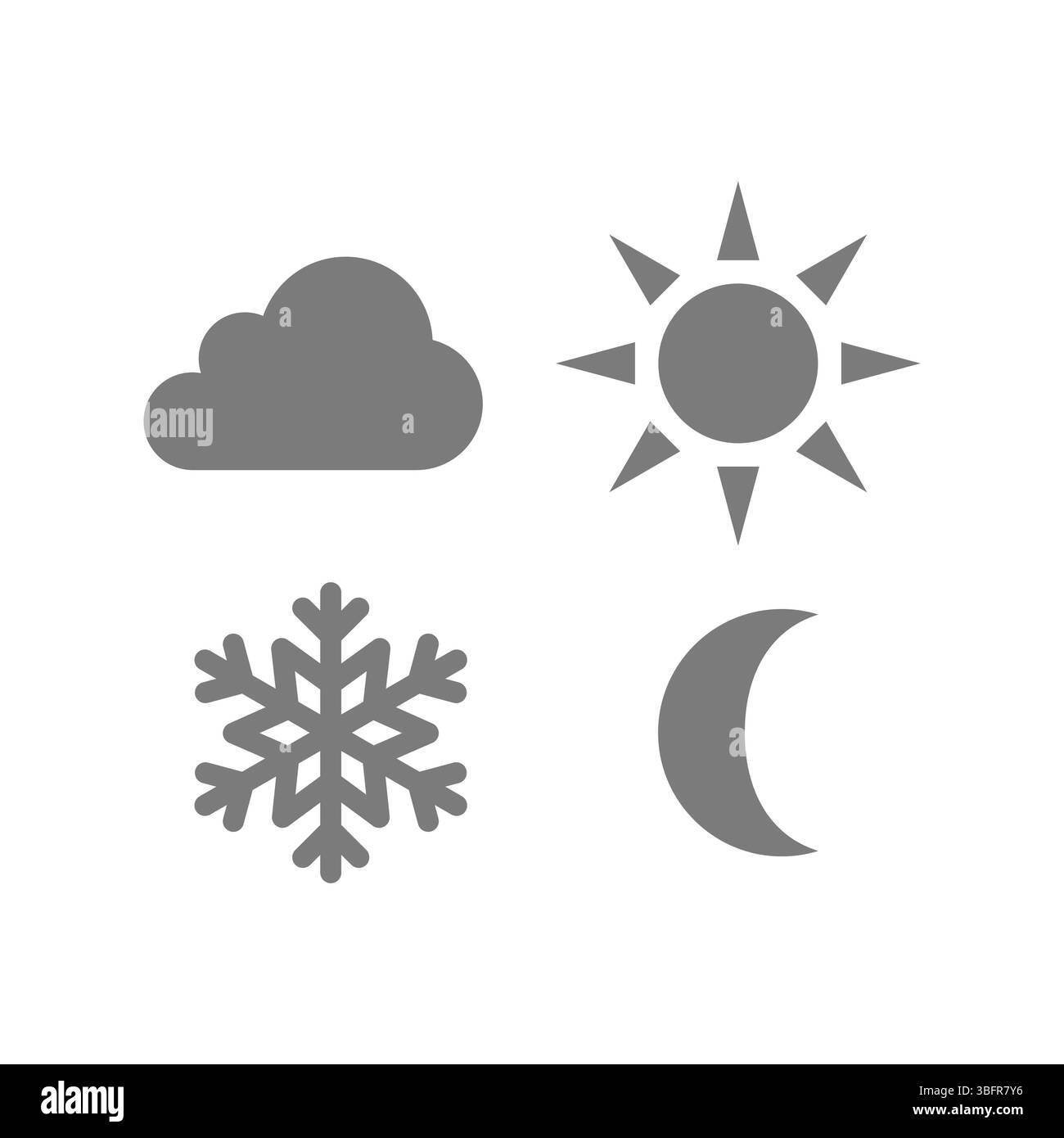 Set di icone vettoriali elementi meteo. Icone di sole, nuvole, neve e luna meteorologia clima e previsioni. Illustrazione Vettoriale
