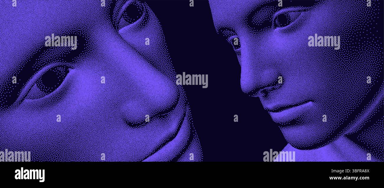 Testa umana digitale astratta. Concetto tecnologico. Mascheramento sociale anonimo. Dialogo, contatto, scambio conversazionale tra due individui. Cyber S Illustrazione Vettoriale