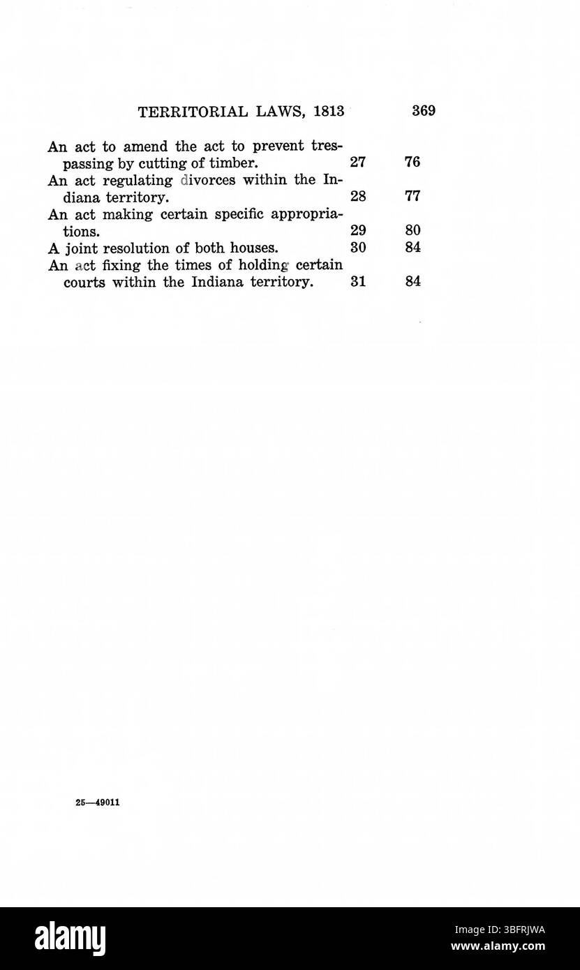 A pagina 383 degli statuti territoriali ristampati vengono descritti in dettaglio gli atti legislativi sulle misure di sanità pubblica, sulle procedure elettorali e sul diritto penale durante l’era territoriale dell’Indiana. Foto Stock