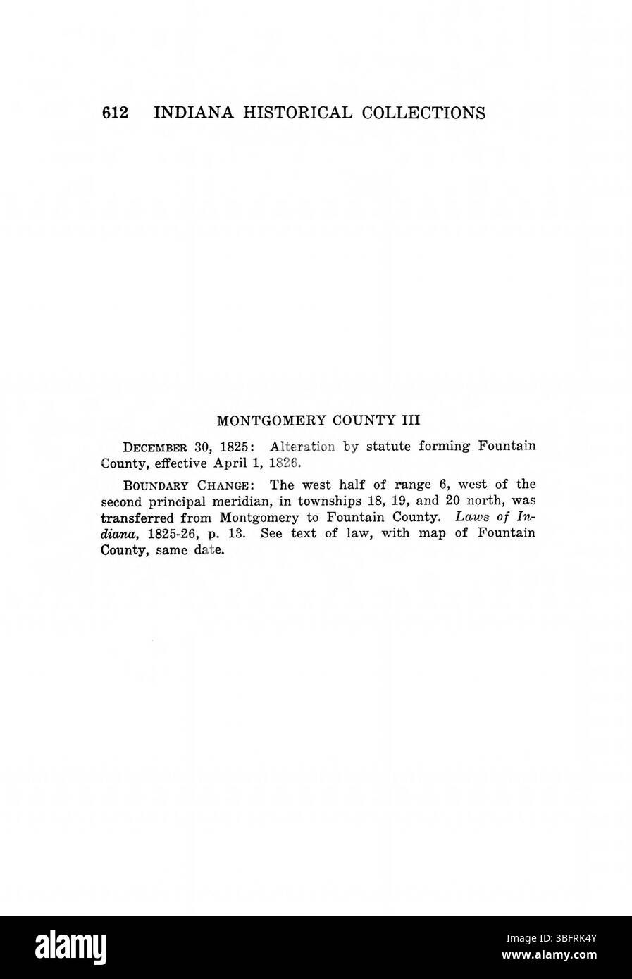 Pagina 628 di *Indiana Boundaries* (1967), ristampata dall'Indiana Historical Bureau, descrive ulteriori aspetti della storia dei confini dell'Indiana. È completato da riferimenti bibliografici e da un indice per un facile riferimento. Foto Stock