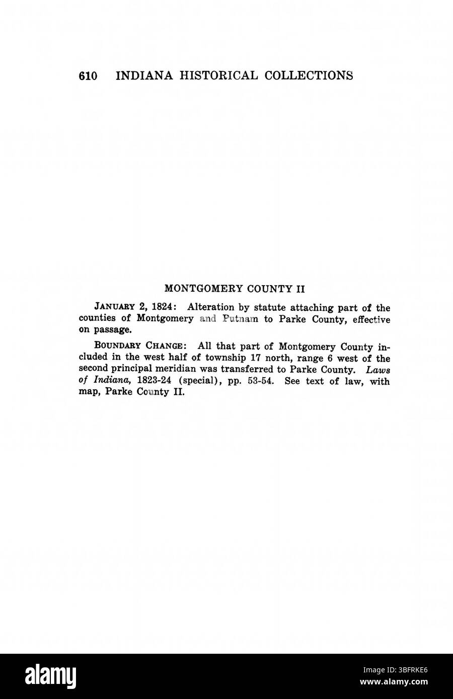 Pagina 626 di *Indiana Boundaries* (1967), ristampata dall'Indiana Historical Bureau, descrive i cambiamenti nei confini territoriali dell'Indiana. Include anche riferimenti bibliografici e un indice per ulteriori esplorazioni. Foto Stock