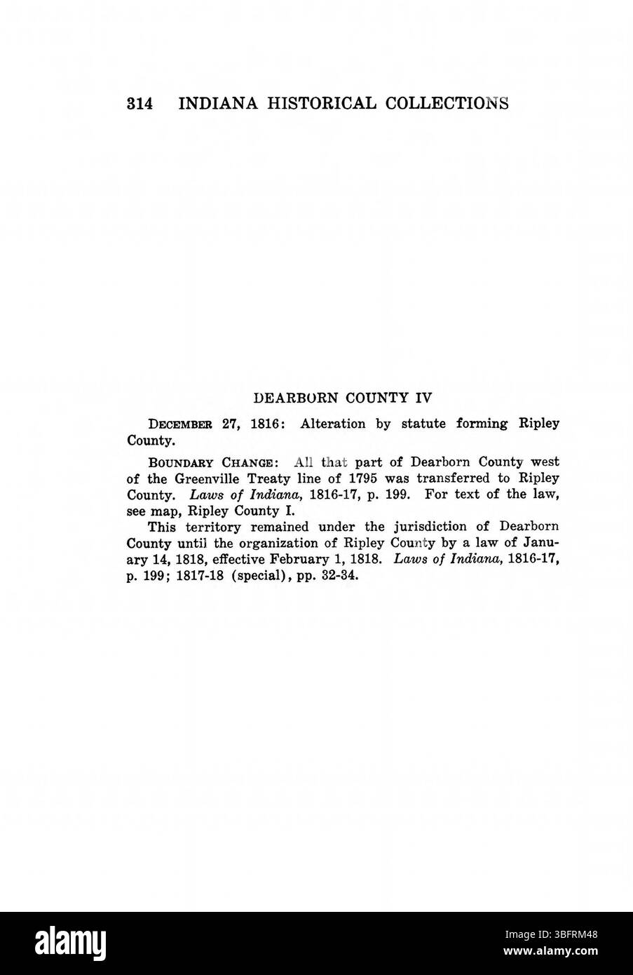 Pagina 330 di *Indiana Boundaries* (1967), ristampata dall'Indiana Historical Bureau, continua la documentazione della storia dei confini dell'Indiana con riferimenti bibliografici e un indice. Foto Stock