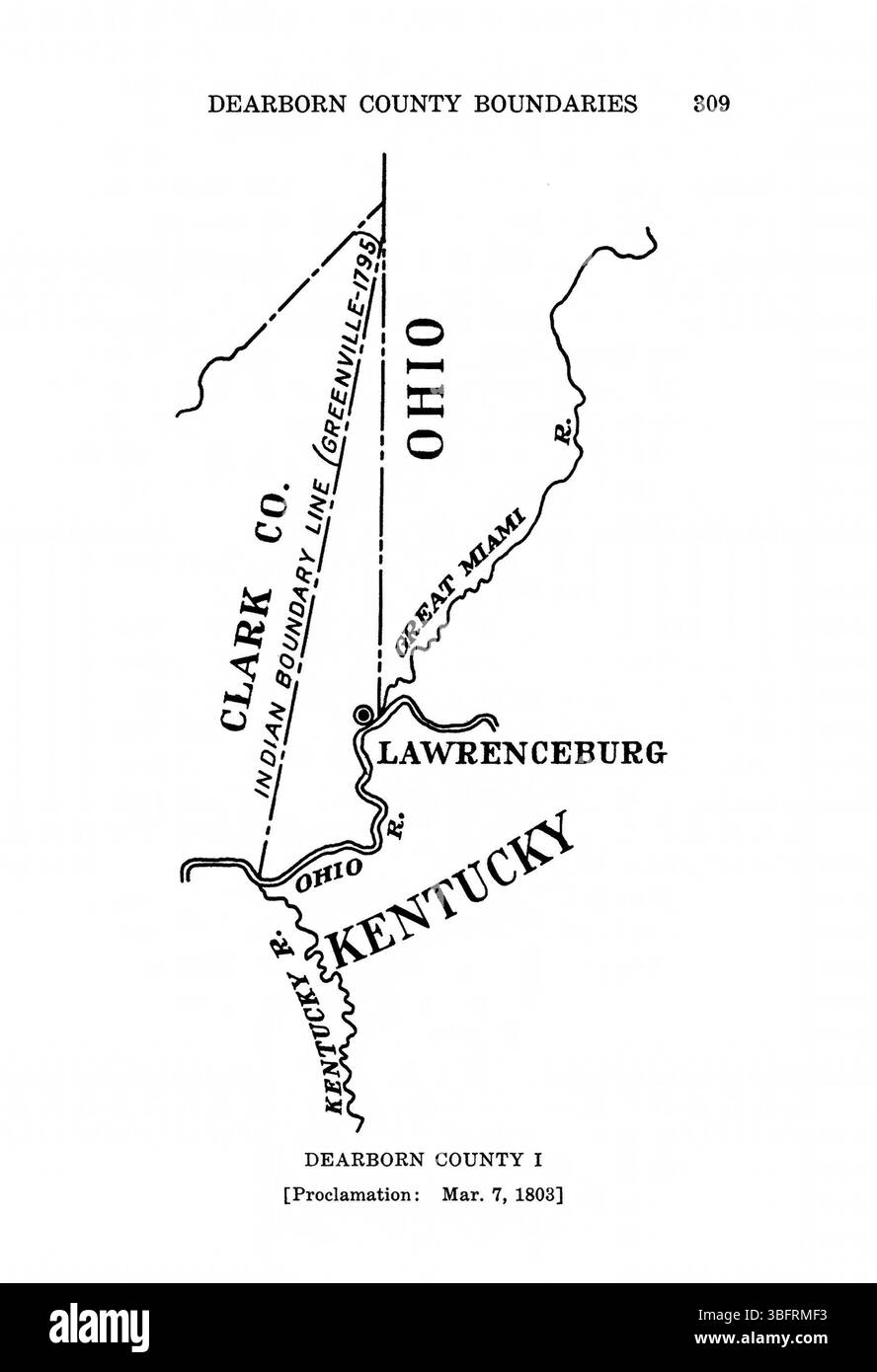 Pagina 325 di *Indiana Boundaries* (1967), ristampata dall'Indiana Historical Bureau, presenta riferimenti bibliografici e un indice per la ricerca sui confini e la storia dello stato. Foto Stock