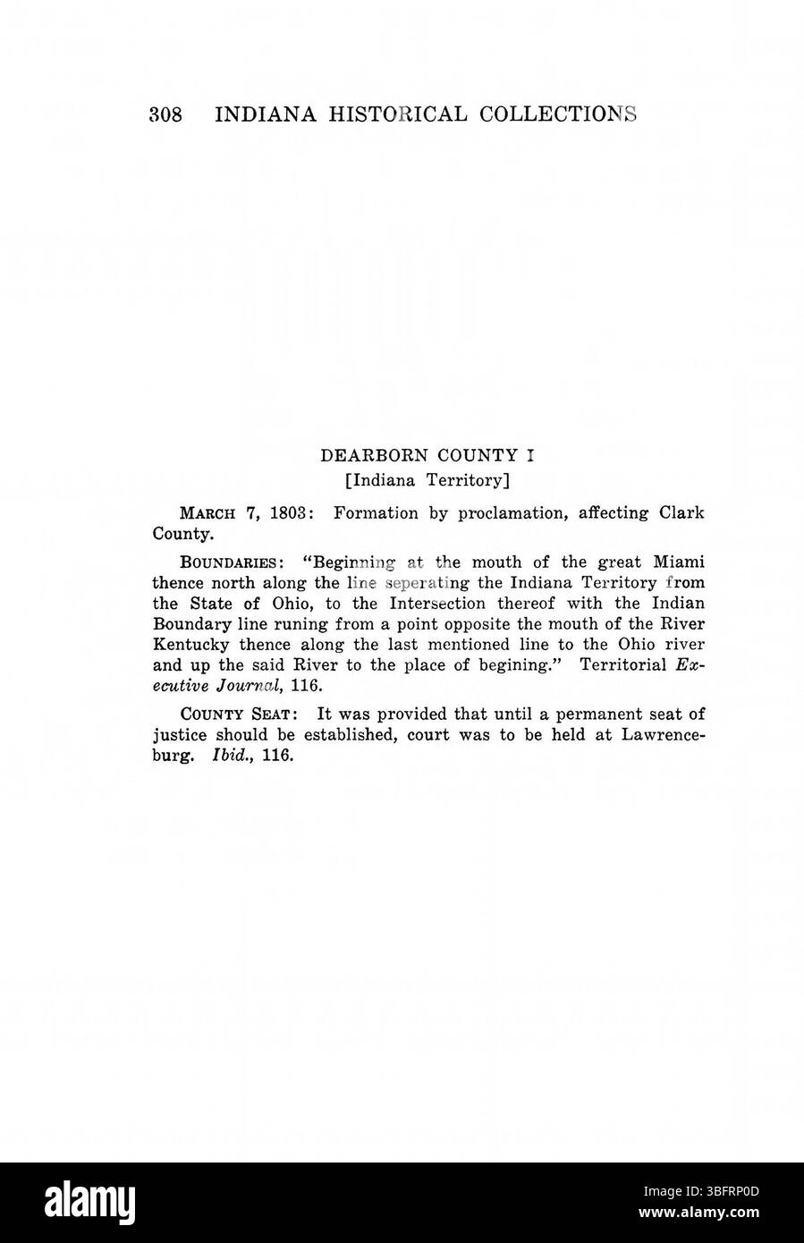 Pagina 324 di *Indiana Boundaries* (1967), ristampata dall'Indiana Historical Bureau. Questa sezione include riferimenti bibliografici e indice per aiutare nella ricerca storica sui confini. Foto Stock