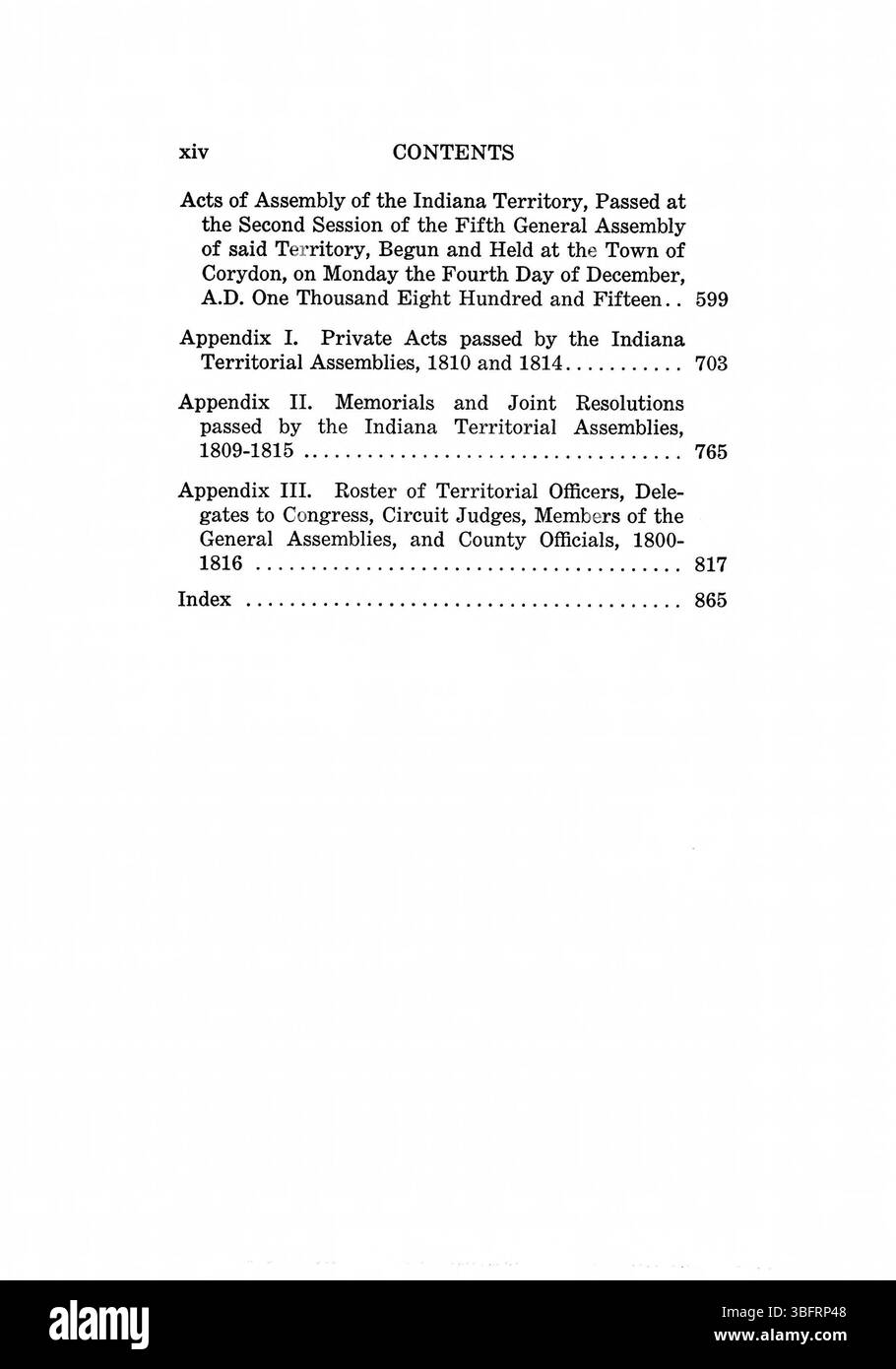 Pagina 15 di *The Laws of Indiana Territory, 1809-1816* (1934) evidenzia importanti testi giuridici e include un elenco di funzionari territoriali, migliorando la comprensione storica del primo governo dell'Indiana. Foto Stock