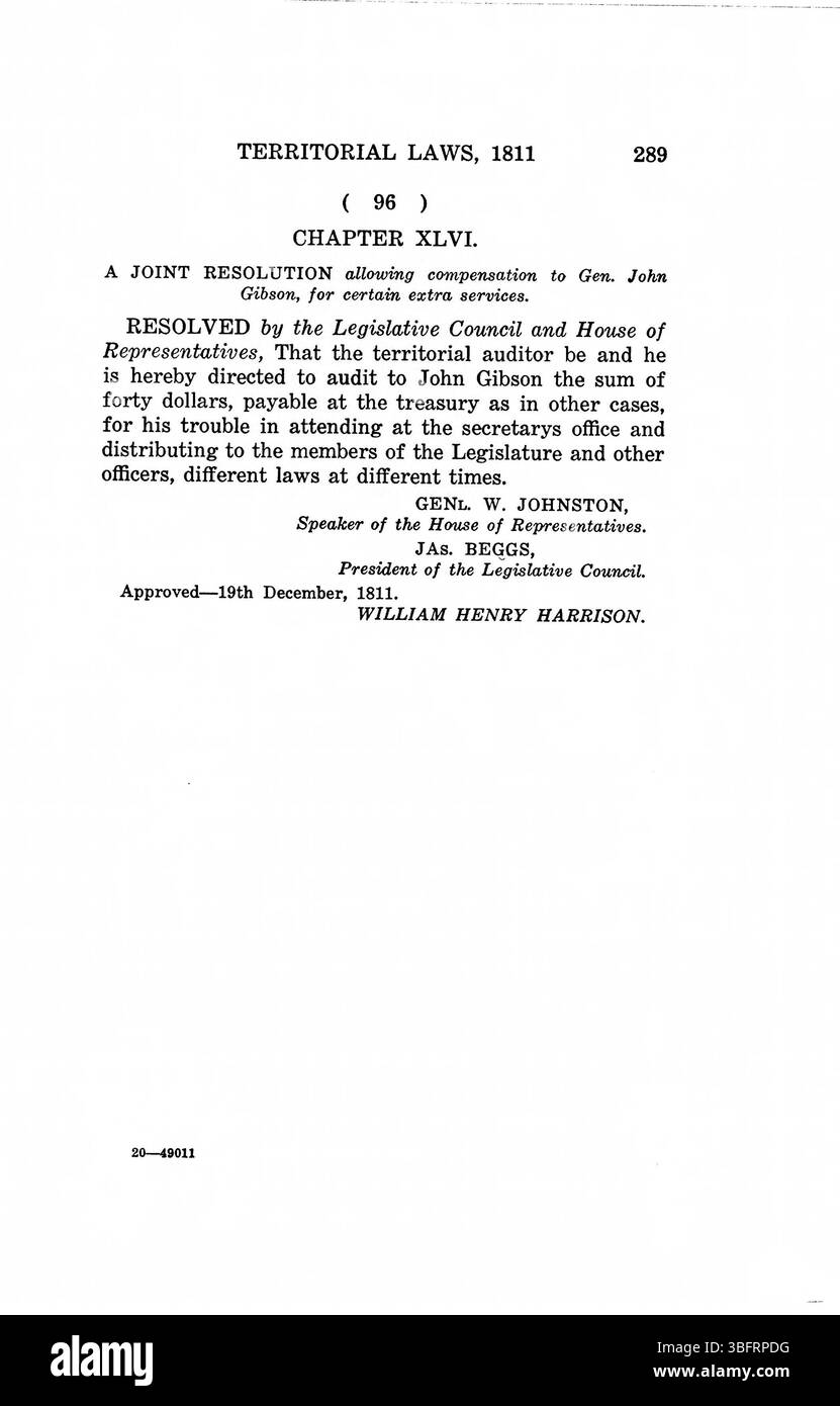 Le leggi del 1809-1816 del territorio dell'Indiana forniscono registrazioni dettagliate delle leggi approvate nel primo periodo dell'esistenza territoriale dell'Indiana, ponendo le basi per il sistema giuridico dello stato. Foto Stock