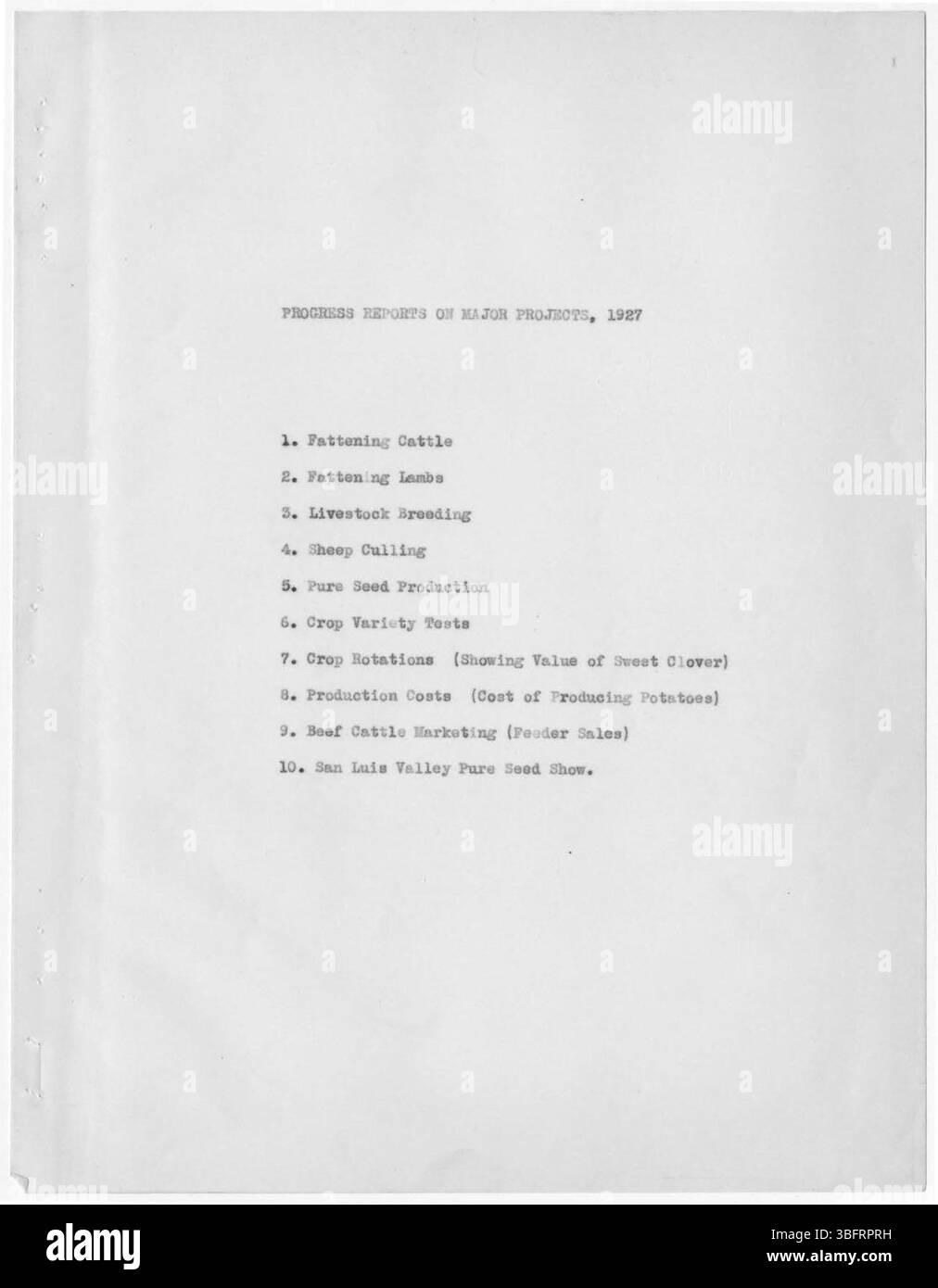 Il rapporto 1927 Extension Service della contea di Alamosa descrive gli sforzi compiuti da Louis H. Rochford per migliorare le pratiche agricole, migliorare l'istruzione agricola e assistere gli agricoltori locali. Foto Stock