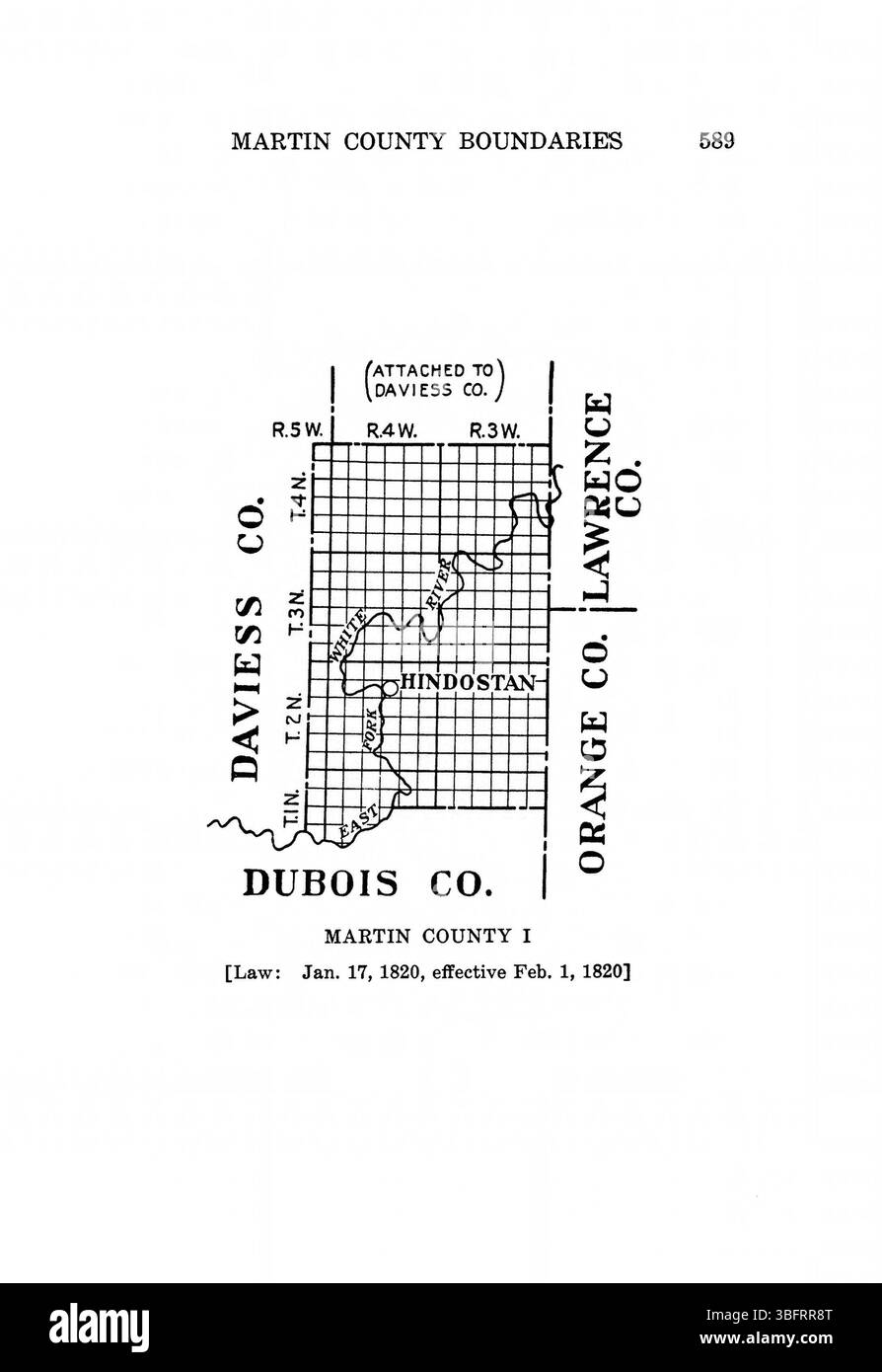 Questa pagina della ristampa del 1967 di *Indiana Boundaries* include una continuazione della storia dei confini dell'Indiana e degli aspetti legali coinvolti nella definizione dei limiti dello stato. La pagina contiene anche riferimenti bibliografici e un indice per ulteriori esplorazioni. Foto Stock