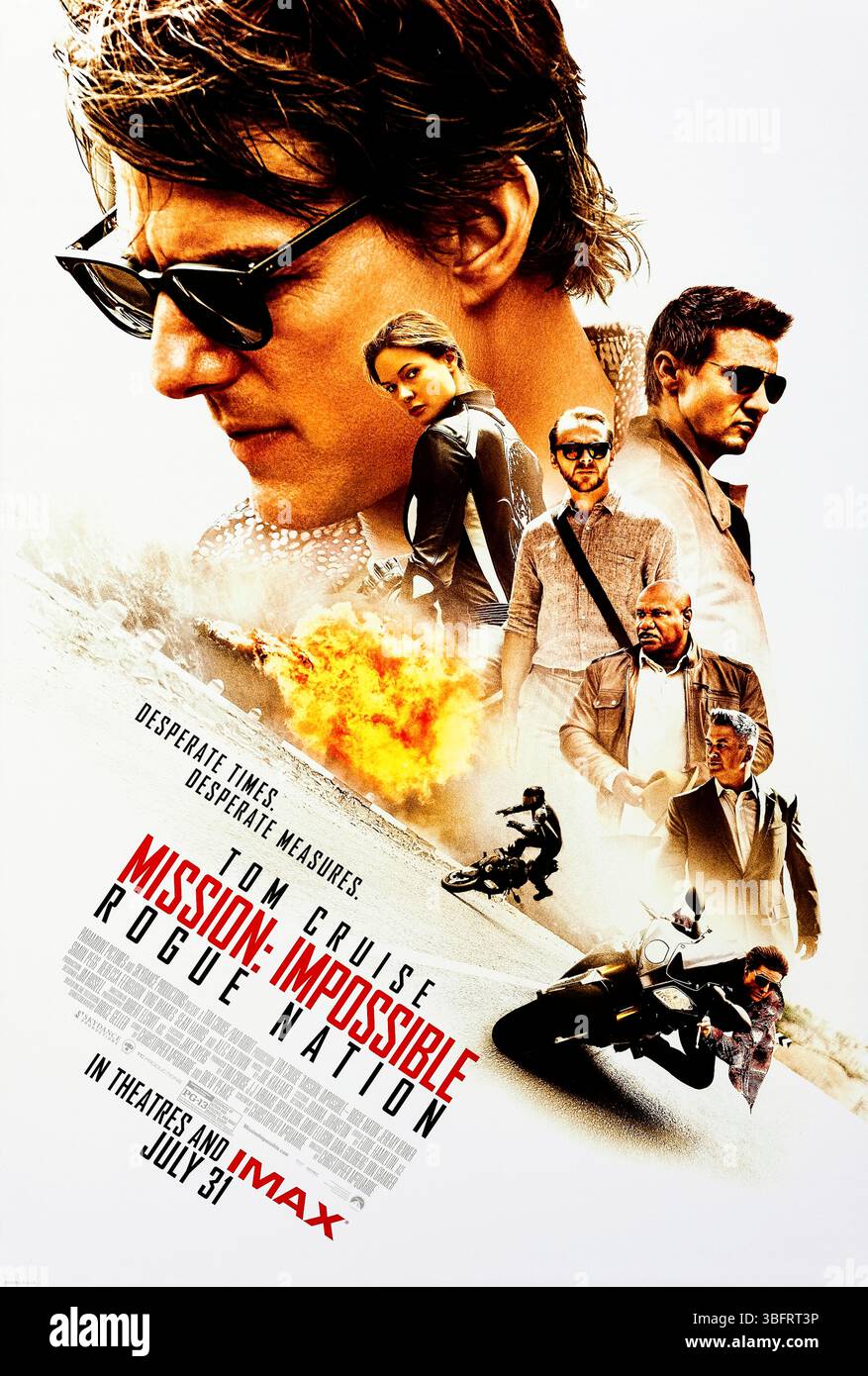 Mission: Impossible – Rogue Nation (2015) diretto da Christopher McQuarrie e interpretato da Tom Cruise, Rebecca Ferguson e Jeremy Renner. Ethan e il suo team intraprendono la loro missione più impossibile ancora quando devono sradicare un'organizzazione canaglia internazionale altamente qualificata come loro e impegnata a distruggere il FMI. Fotografia di un poster originale del 2015 USA a un foglio SOLO PER USO EDITORIALE. Credito: Immagini BFA/Paramount Foto Stock