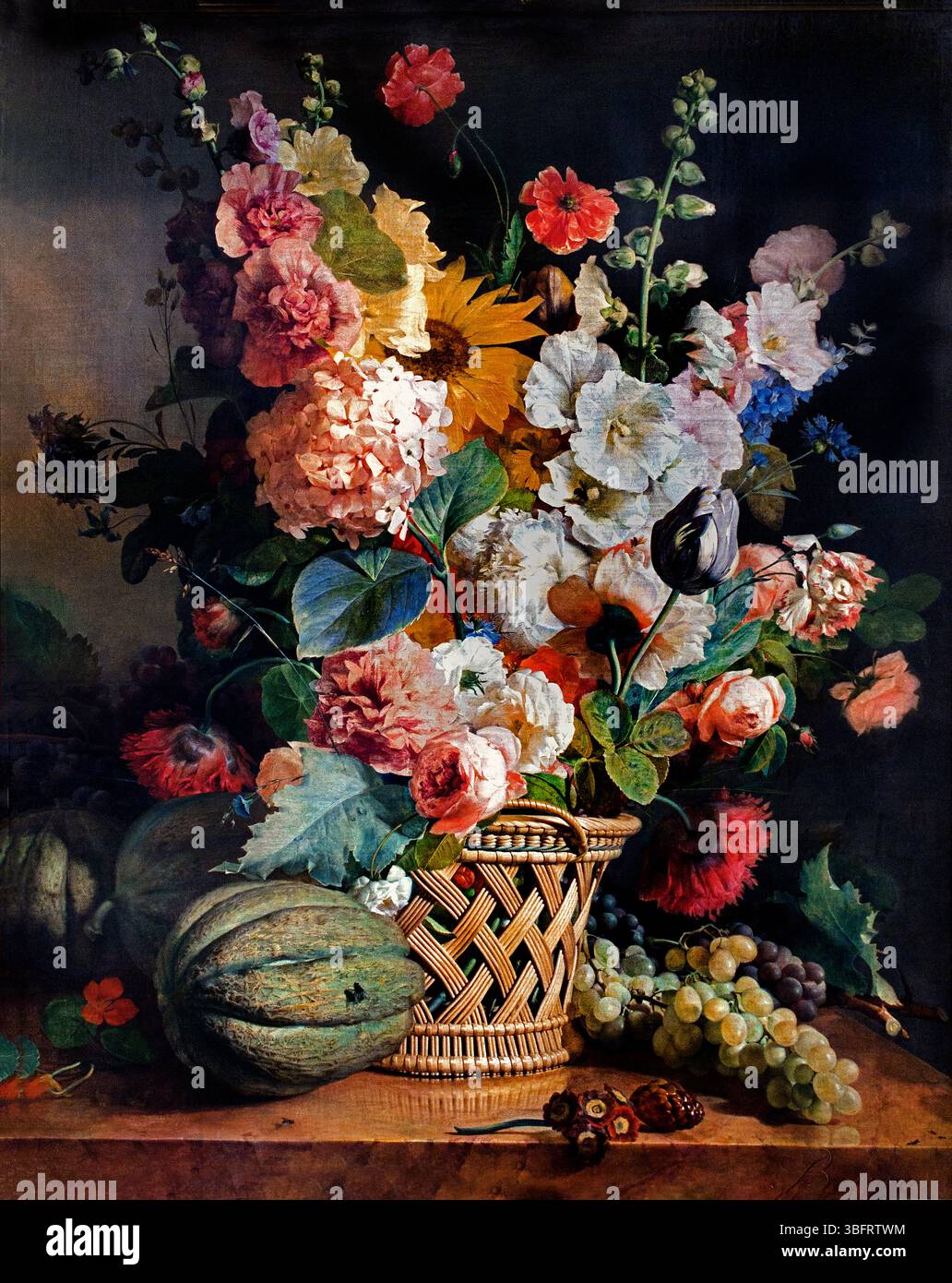 Frutta e fiori in cesto di vimini 1810 Antoine Berjon 1754-1843 Parigi, Louvre, Francia, francese Foto Stock