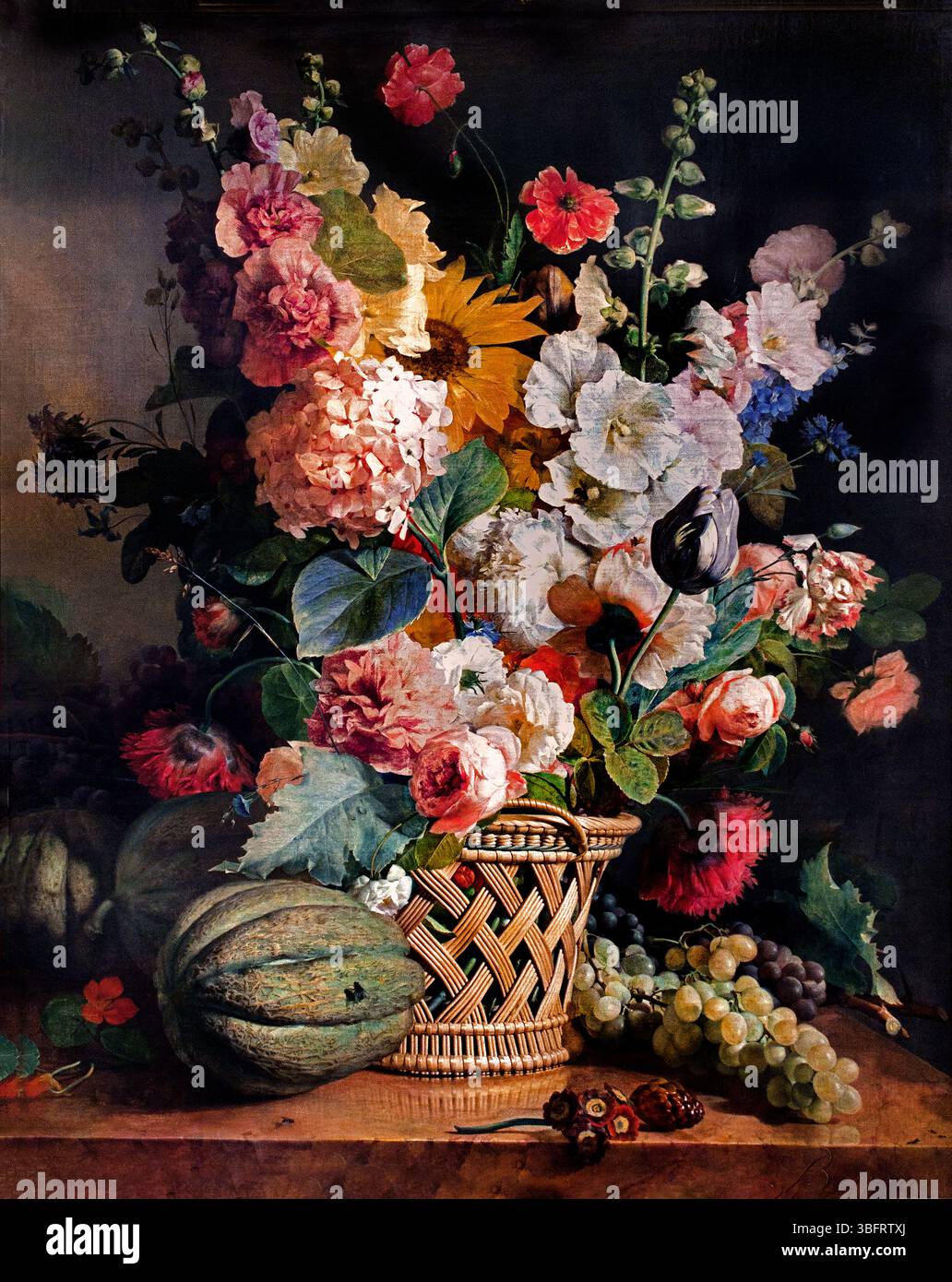 Frutta e fiori in cesto di vimini 1810 Antoine Berjon 1754-1843 Parigi, Louvre, Francia, francese Foto Stock