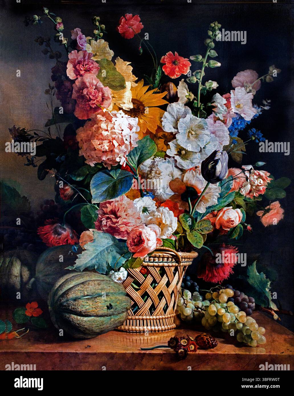 Frutta e fiori in cesto di vimini 1810 Antoine Berjon 1754-1843 Parigi, Louvre, Francia, francese Foto Stock