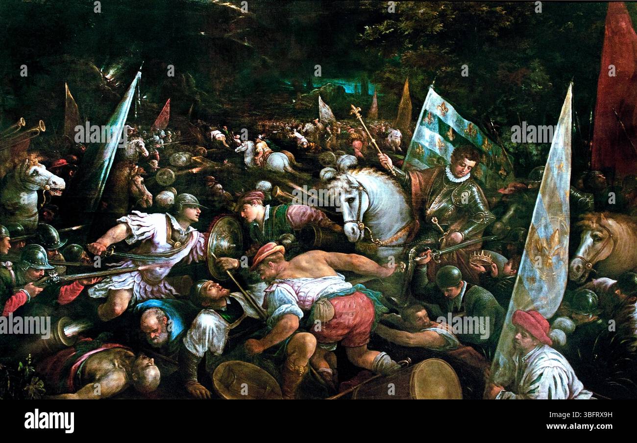 Scena di battaglia di Carlo VIII, ricevendo la corona di Napoli Francesco Bassano il giovane - Francesco da Ponte 1510 - 1592 Italia Foto Stock