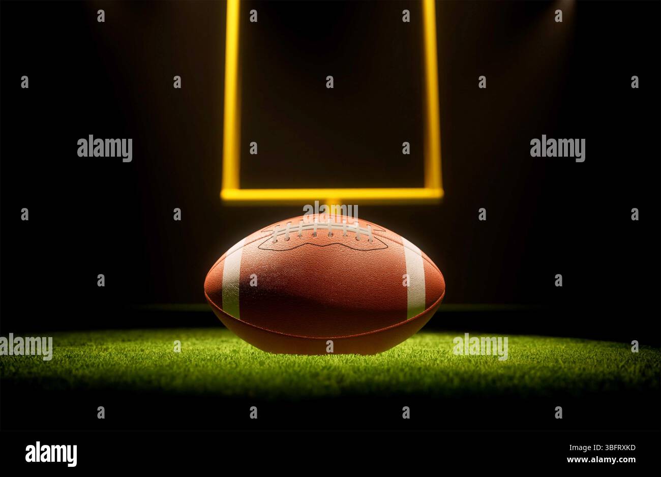 3D rendering pallone da rugby con Rugby posti sul campo Foto Stock