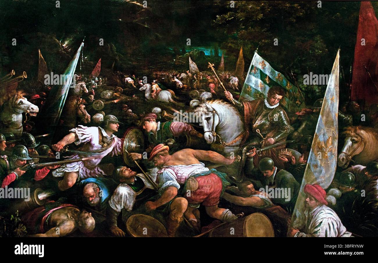 Scena di battaglia Carlo VIII che riceve la corona di Napoli di Francesco Bassano il giovane - Francesco da Ponte 1510 - 1592 Italia, Italia, Italia, Parigi, Louvre, Francia, francese Foto Stock