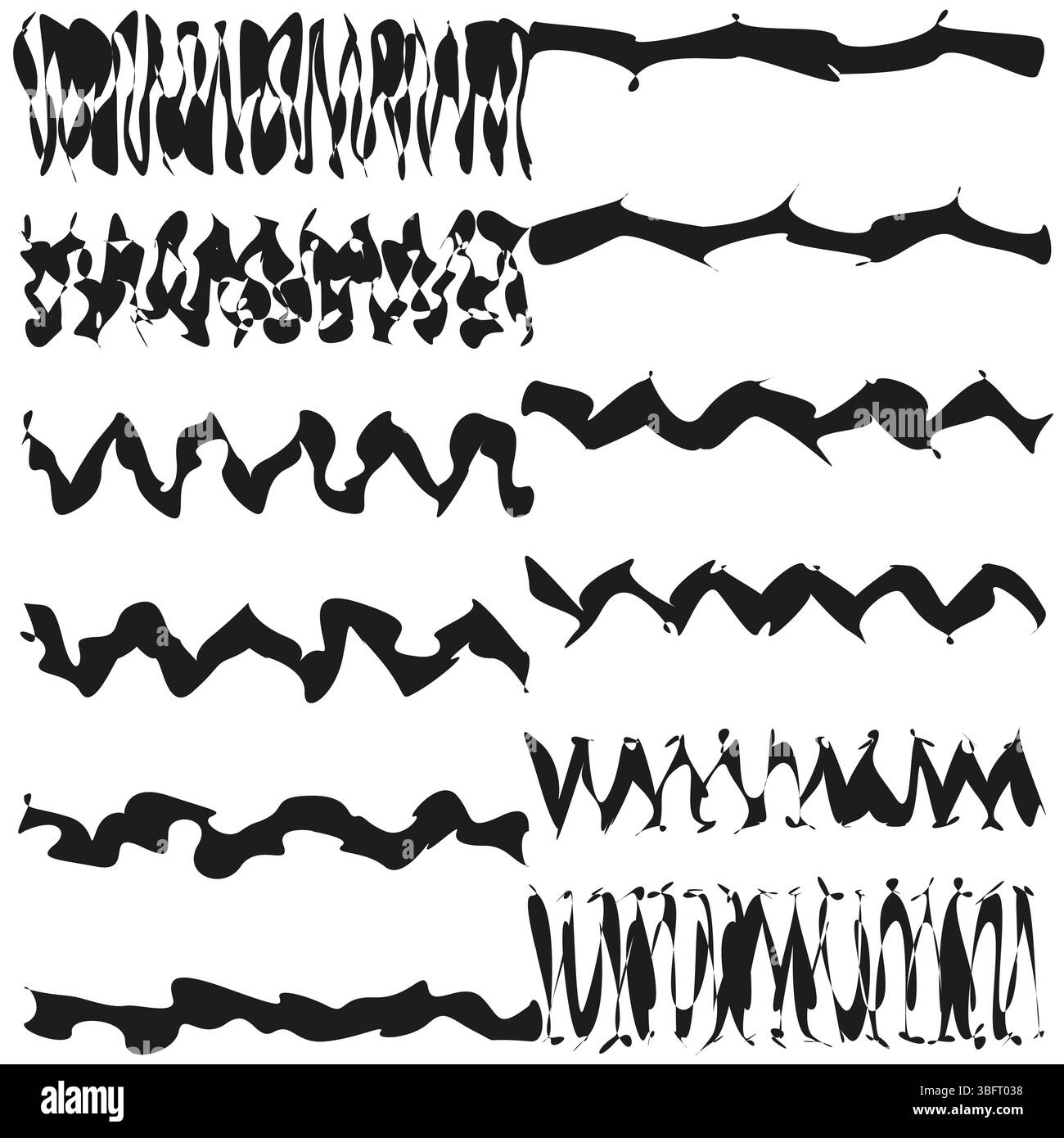 Schema della linea ondulata. Strisce bianche e nere. Forma di distorsione vettoriale. Figura del movimento astratto. Illustrazione Vettoriale