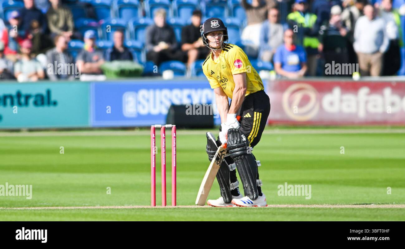 Hove UK 1 giugno 2025 - Cameron Bancroft batte per il Gloucestershire nella partita di cricket T20 Vitality Blast tra Sussex Sharks e Gloucestershire al 1st Central County Ground di Hove : Credit Simon Dack /TPI/ Alamy Live News Foto Stock