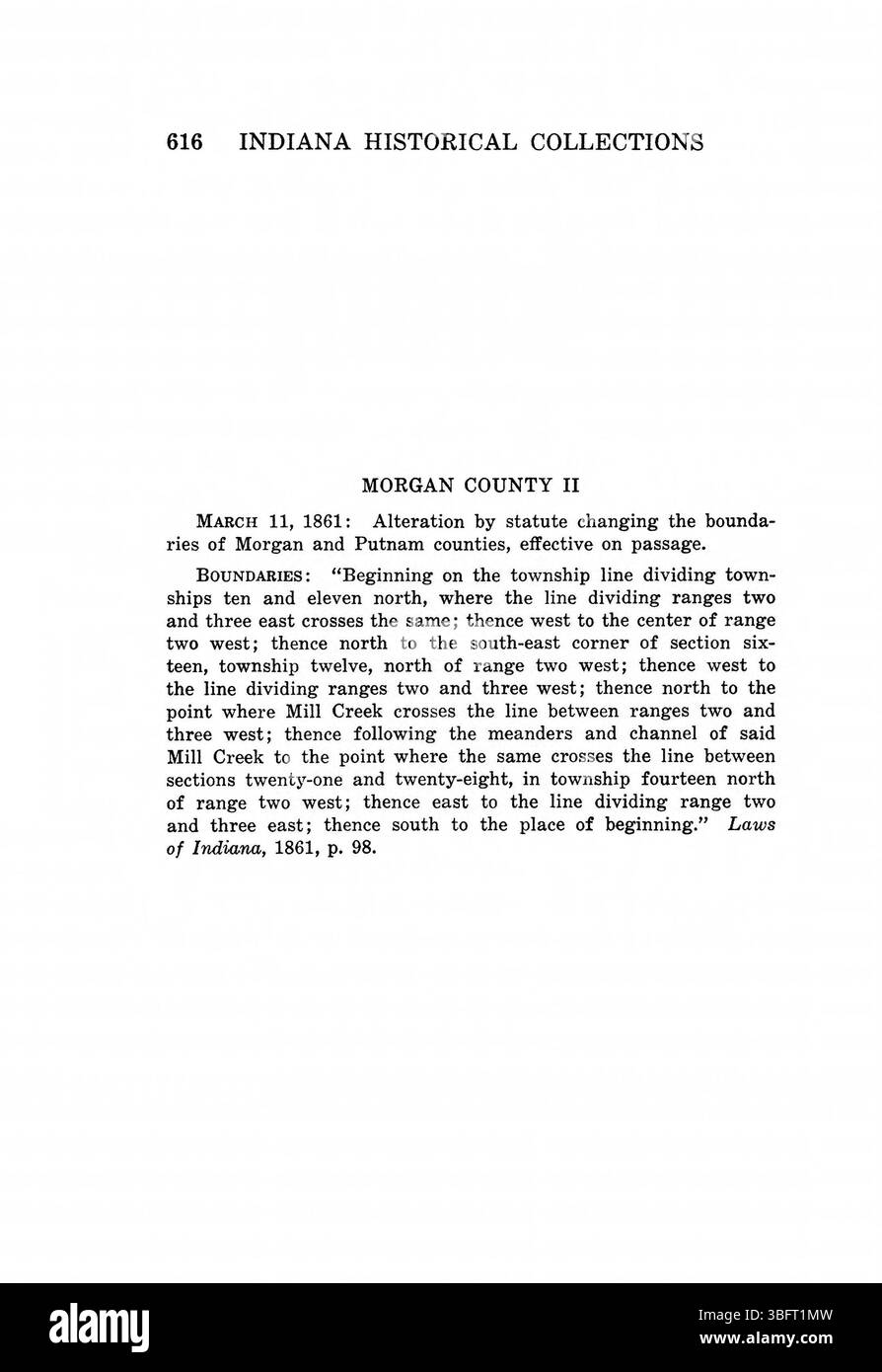 La pagina 632 di *Indiana Boundaries* (1967), ristampata dall'Indiana Historical Bureau, offre maggiori informazioni sulla storia territoriale dello stato. Include riferimenti bibliografici e un indice per ulteriori studi. Foto Stock