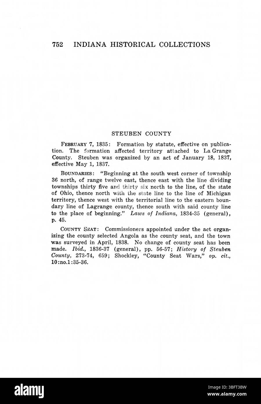 Pagina 768 nella ristampa del 1967 di "Indiana Boundaries" compila le leggi sui casi di confine, i riferimenti ai trattati e i cambiamenti giurisdizionali nel corso del tempo. Foto Stock