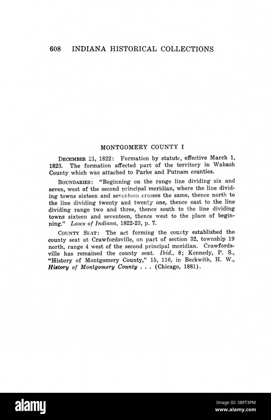 Pagina 624 di *Indiana Boundaries* (1967), ristampata dall'Indiana Historical Bureau, presenta ulteriori dettagli sui confini territoriali dell'Indiana. Include riferimenti bibliografici e un indice per uno studio completo. Foto Stock