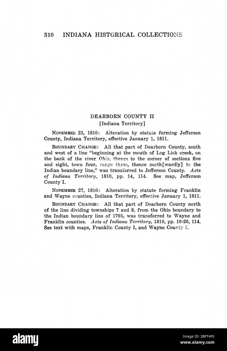 Pagina 326 di *Indiana Boundaries* (1967), ristampata dall'Indiana Historical Bureau, offre ulteriori approfondimenti sui confini dell'Indiana, con riferimenti bibliografici e un indice. Foto Stock