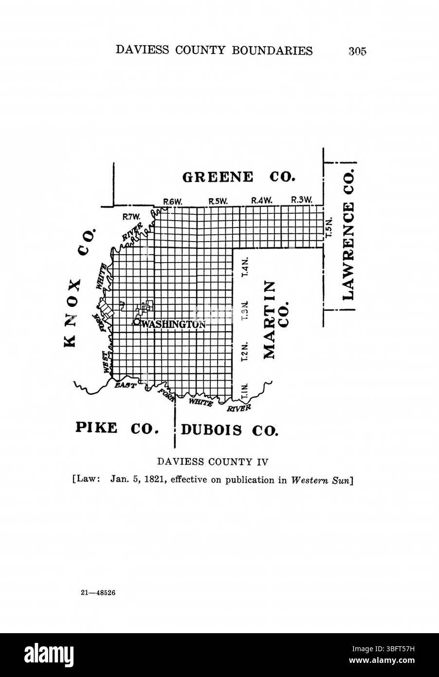 Pagina 321 della pubblicazione del 1967 *Indiana Boundaries*, ristampata dall'Indiana Historical Bureau. Questa pagina include riferimenti bibliografici e un indice, che fornisce informazioni storiche sui confini dell'Indiana. Foto Stock