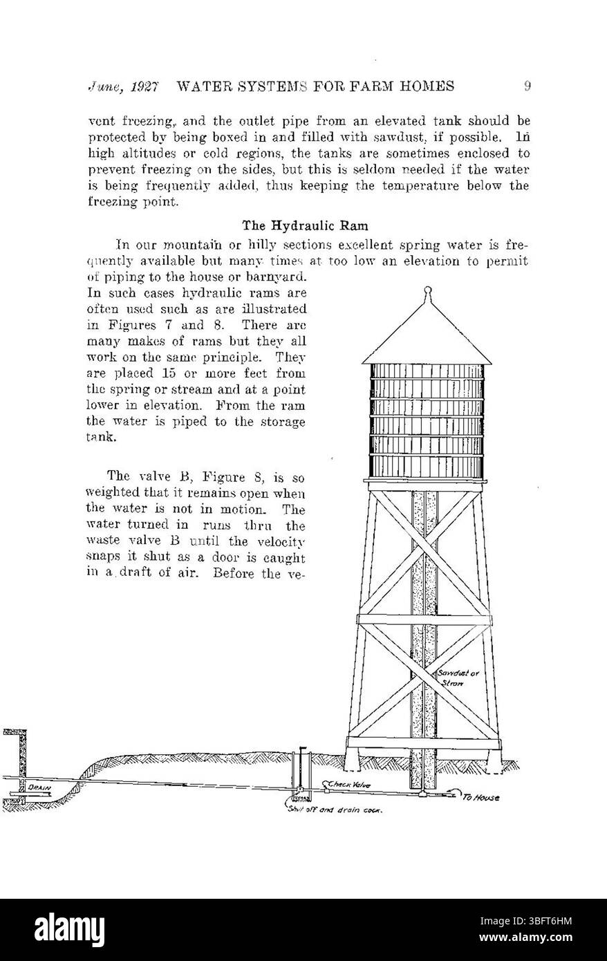 Il rapporto 1927 fornisce informazioni sulla pianificazione del sistema idrico per le case agricole del Colorado, concentrandosi sull'aumento dell'accessibilità, dell'affidabilità e dell'efficienza dell'acqua per le comunità rurali, e include strategie per l'irrigazione e lo stoccaggio dell'acqua per scopi agricoli. Foto Stock