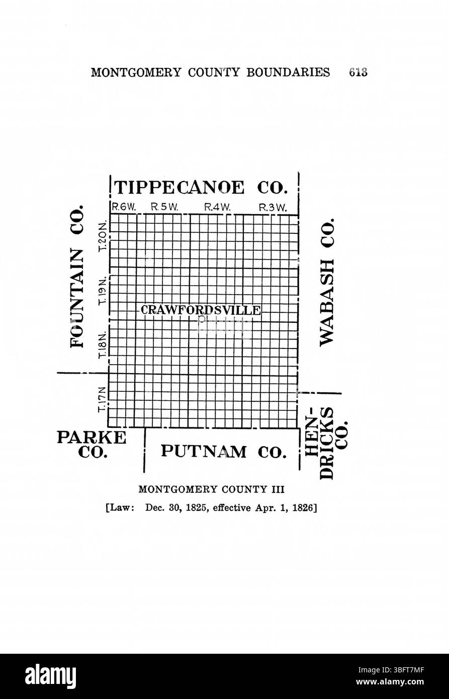 Pagina 629 di *Indiana Boundaries* (1967), ristampata dall'Indiana Historical Bureau, continua lo studio della storia dei confini dell'Indiana con riferimenti bibliografici e un indice. Foto Stock
