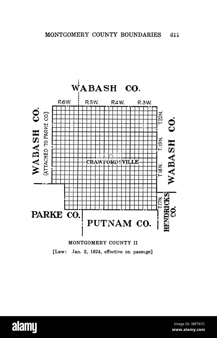 Pagina 627 di *Indiana Boundaries* (1967), ristampata dall'Indiana Historical Bureau, espande la storia dei confini dell'Indiana, con riferimenti bibliografici e un indice per ulteriori ricerche. Foto Stock