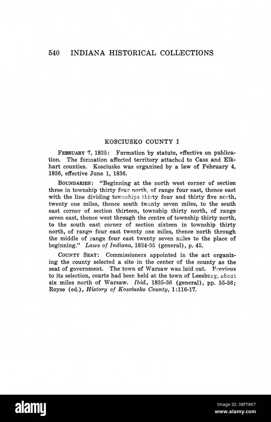 La pagina 556 di "Indiana Boundaries 1967", ristampata dall'Indiana Historical Bureau, fornisce un'analisi dei confini mutevoli dell'Indiana, offrendo approfondimenti storici dettagliati e un indice bibliografico per ulteriori letture e ricerche. Foto Stock