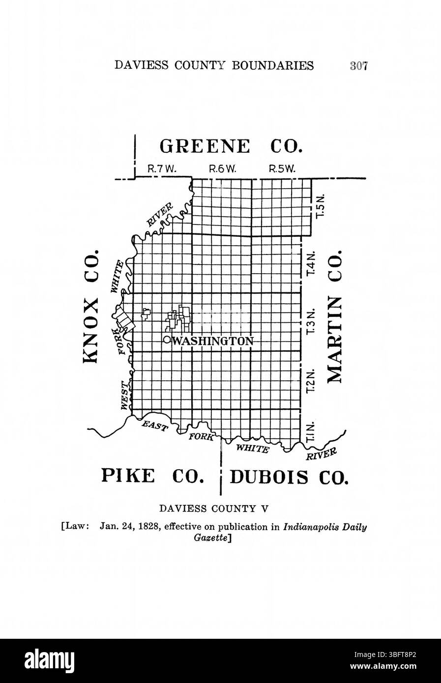 Pagina 323 di *Indiana Boundaries* (1967), ristampata dall'Indiana Historical Bureau, che fornisce ulteriori dettagli sui confini dello stato con riferimenti bibliografici e un indice. Foto Stock