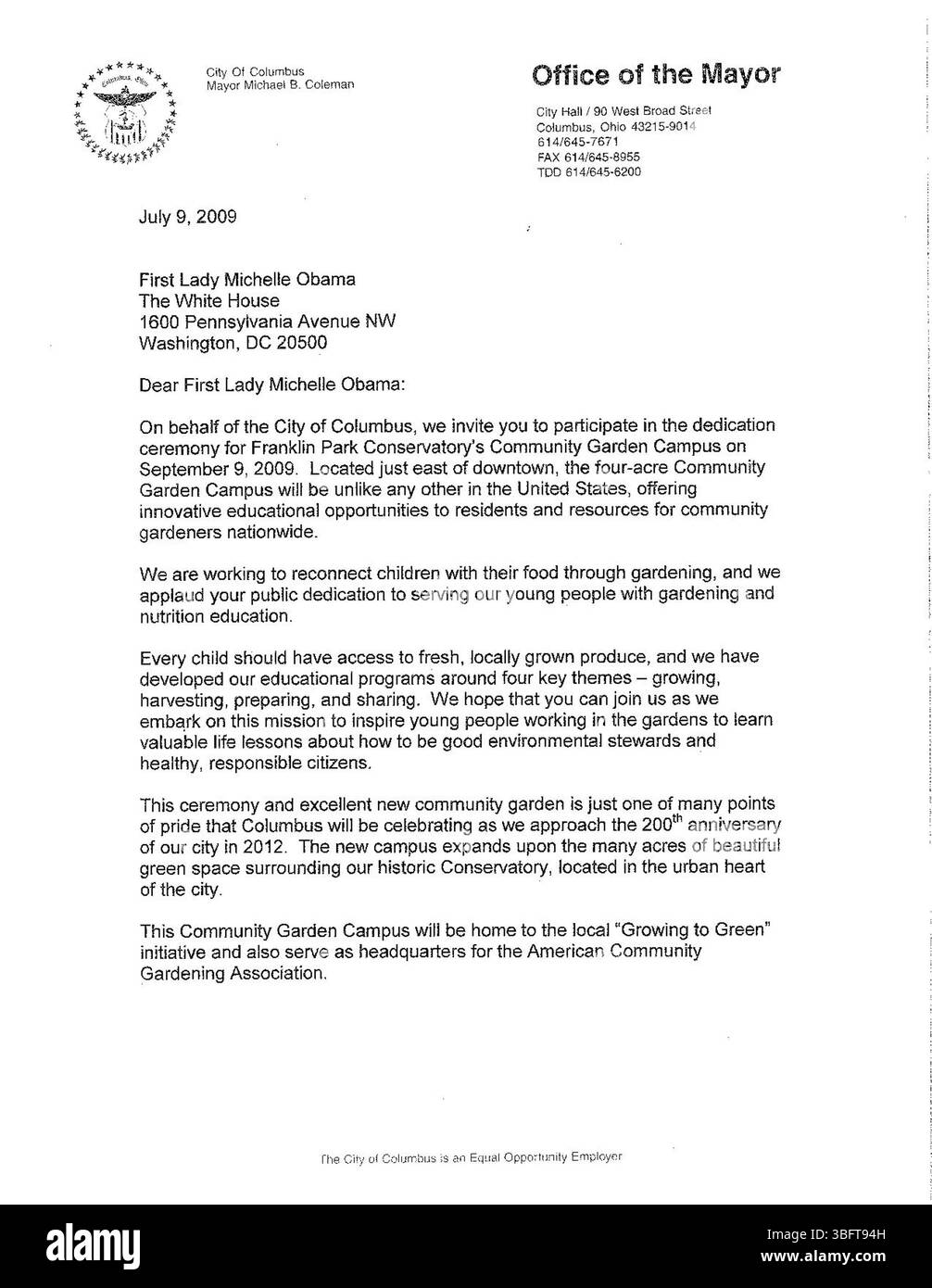 Questa collezione comprende discorsi, proclami e lettere scritti dal sindaco Michael Coleman, la sua biografia ufficiale, una lettera alla First Lady Michelle Obama e un programma per la Columbus Hall of Fame del 2014. Foto Stock