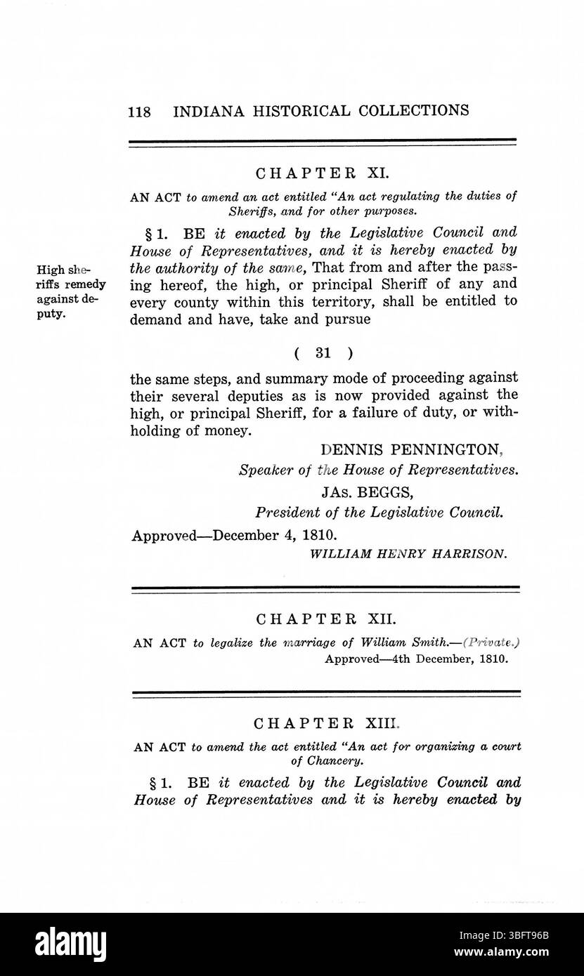 Pagina 132 delle 1809-1816 leggi del territorio dell'Indiana fornisce informazioni sulla struttura giuridica e sulle decisioni politiche prese dal governo territoriale. Foto Stock