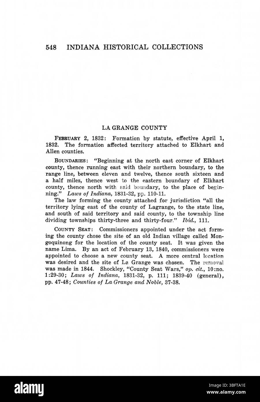 Questa pagina della ristampa del 1967 di *Indiana Boundaries* include riferimenti bibliografici e un indice, che fornisce informazioni sui confini territoriali dell'Indiana e sulla storia delle sue linee di stato. Foto Stock