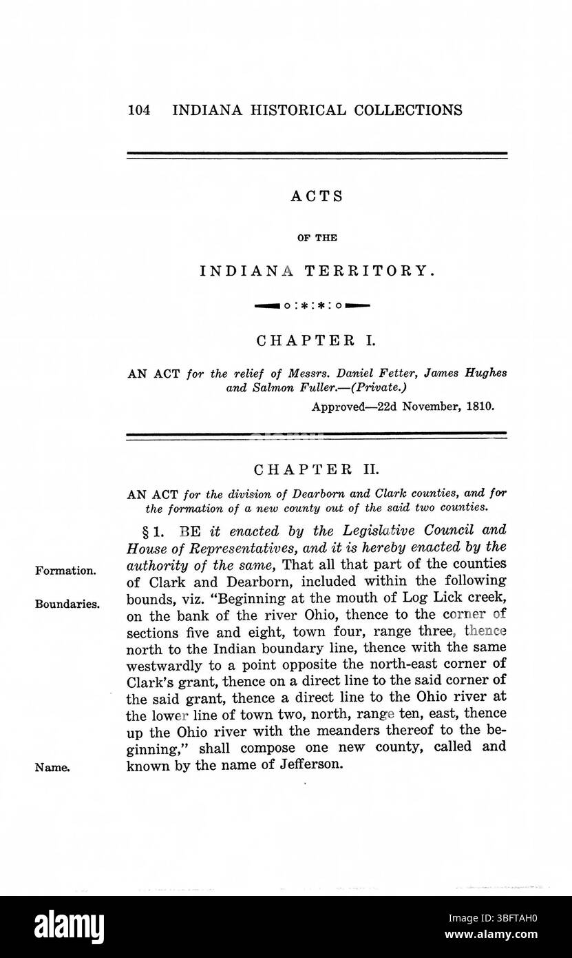 Le leggi del 1809-1816 del territorio dell'Indiana documentano gli statuti legali e le decisioni prese dai funzionari territoriali, ponendo le basi per il sistema di governance e le pratiche legali dello Stato. Foto Stock