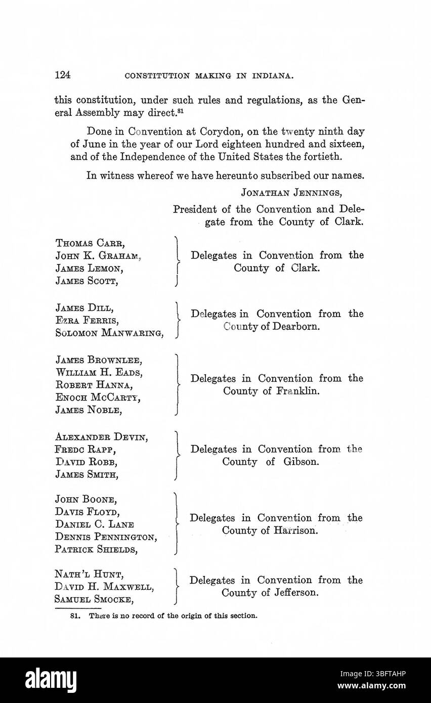 *Constitution Making in Indiana* Vol. 1 (1971) discute le prime fasi della creazione costituzionale dell'Indiana, concentrandosi sui contesti storici e politici che hanno influenzato lo sviluppo del quadro giuridico e governativo dello Stato. Foto Stock