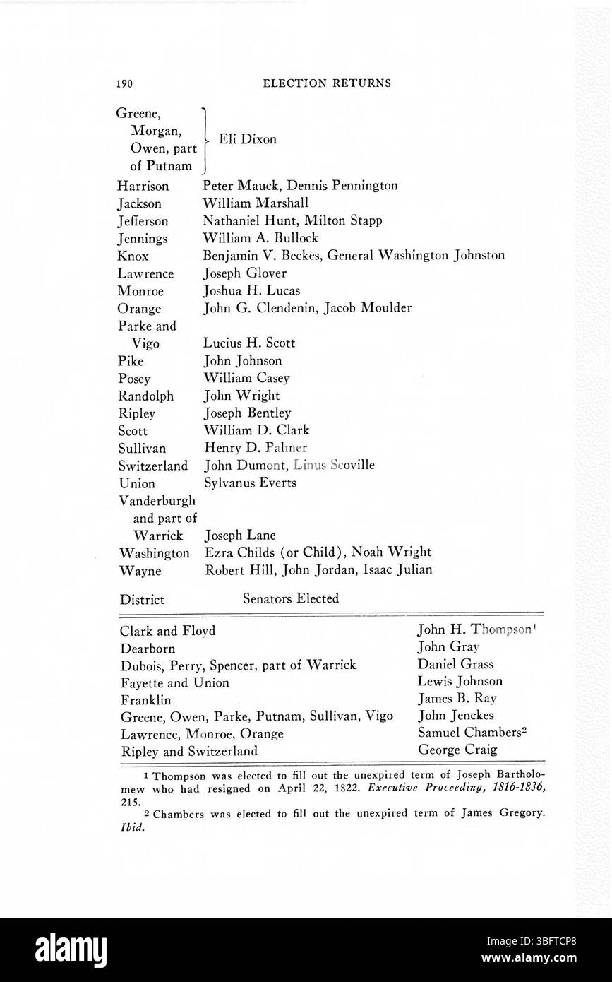Questa voce fornisce dati sui risultati elettorali dell'Indiana tra il 1816 e il 1851, documentando i risultati elettorali e i cambiamenti politici nello stato durante l'inizio del XIX secolo. Foto Stock