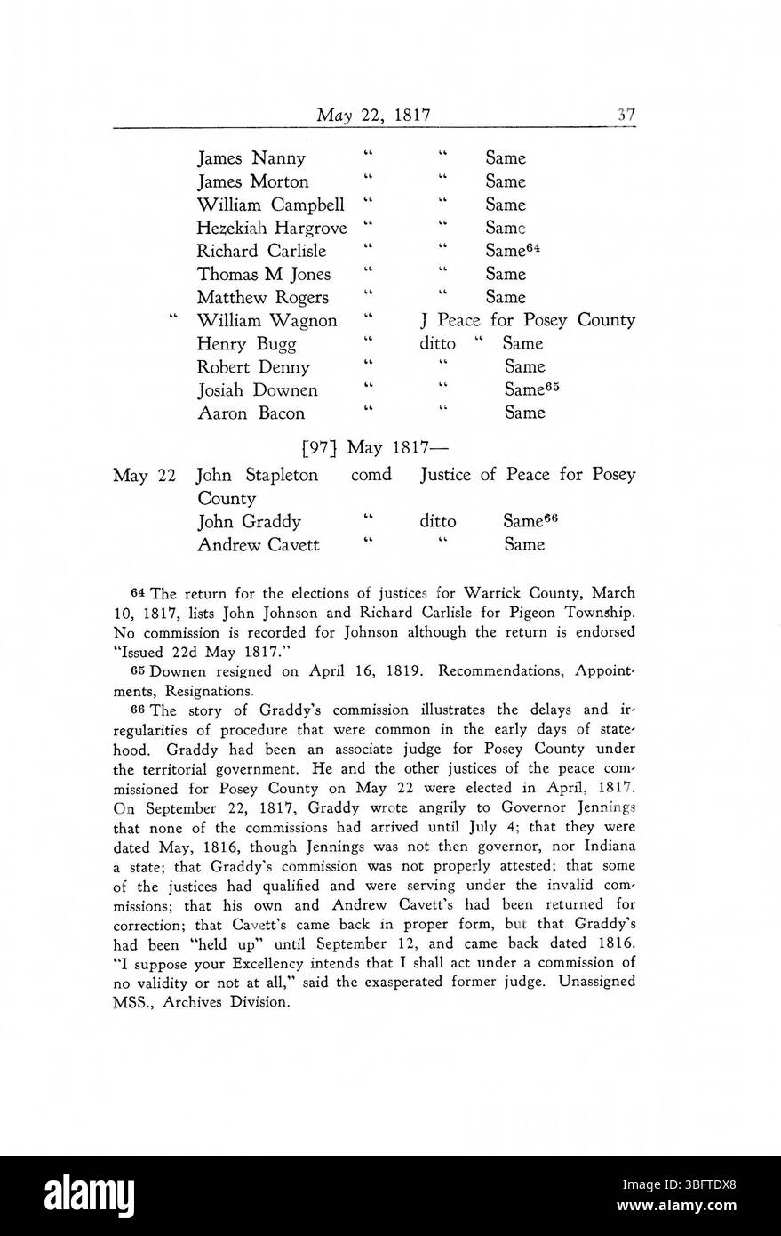 Pagina 51 documenta le ordinanze governative e i procedimenti all'interno dell'Indiana dal 1816 al 1836, comprese le nomine, le risoluzioni legislative e le azioni esecutive registrate per riferimento ufficiale. Foto Stock
